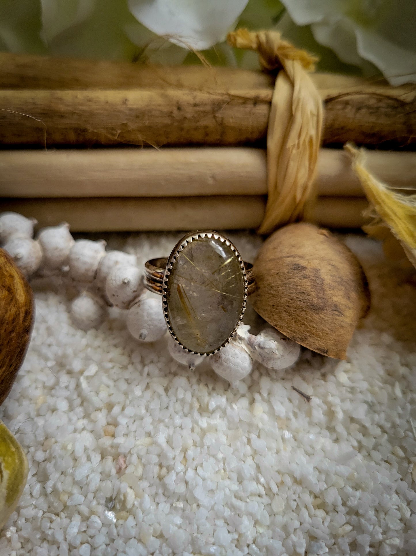 Labradorite Rutilated Quartz Ring Size 6