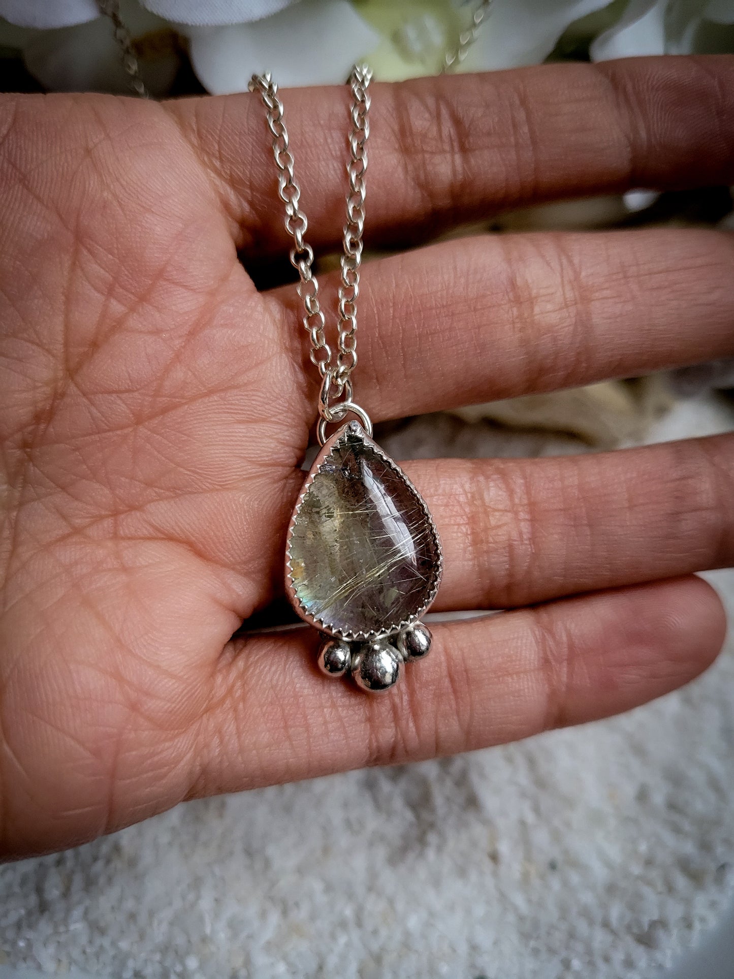 Labradorite Rutilated Quartz Doublet Necklace