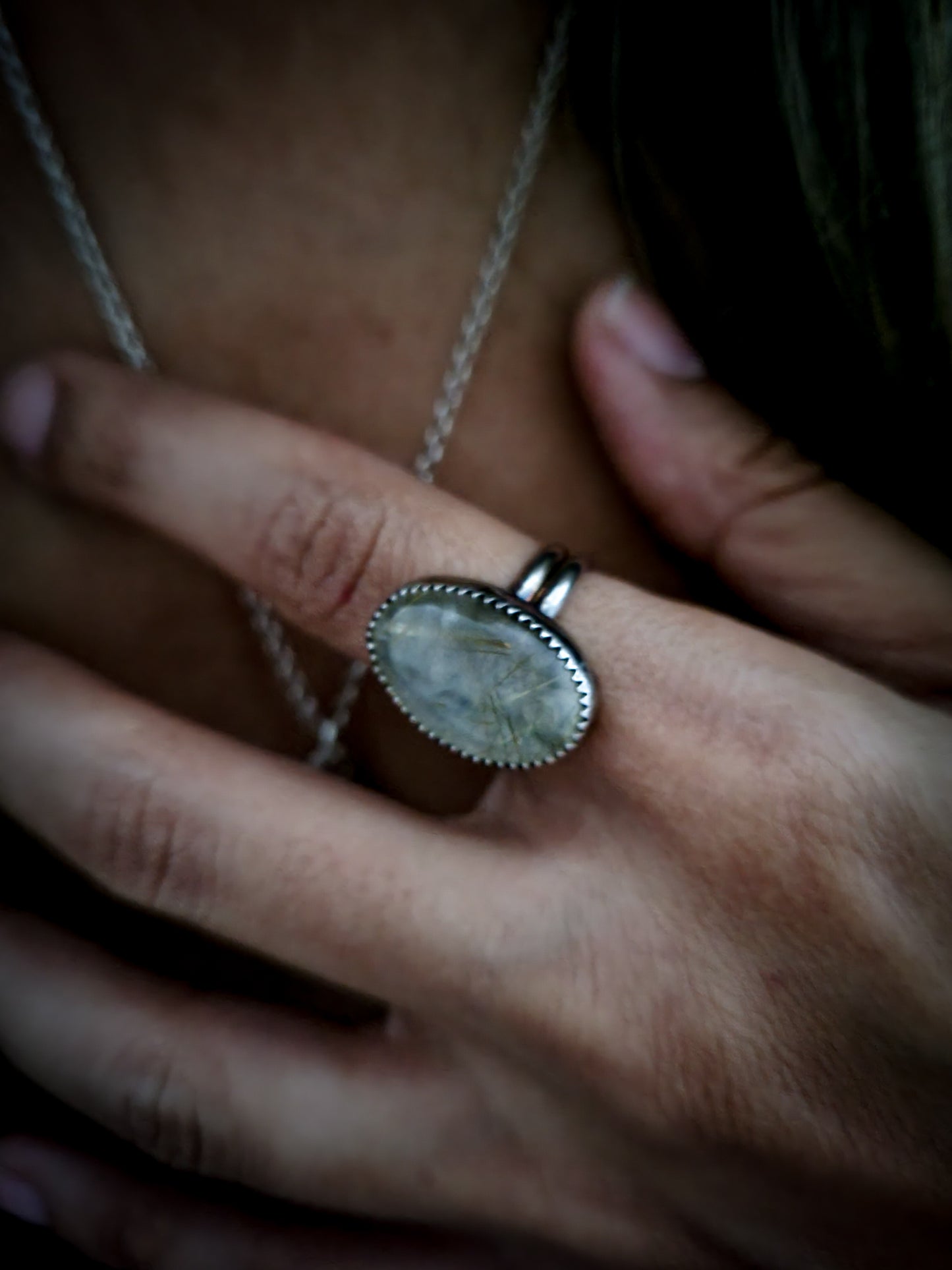 Labradorite Rutilated Quartz Ring Size 6