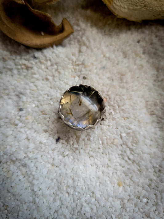 Labradorite Rutilated Quartz Doublet Ring Size 9