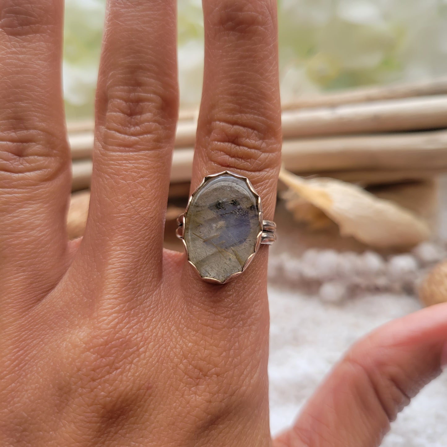 Labradorite Rutilated Quartz Ring Size 6.5