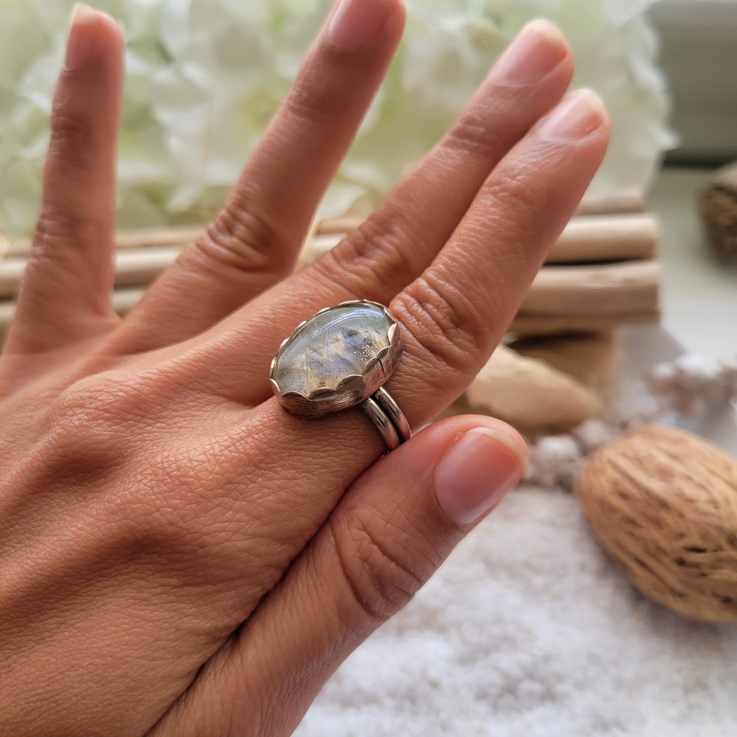 Labradorite Rutilated Quartz Ring Size 6.5