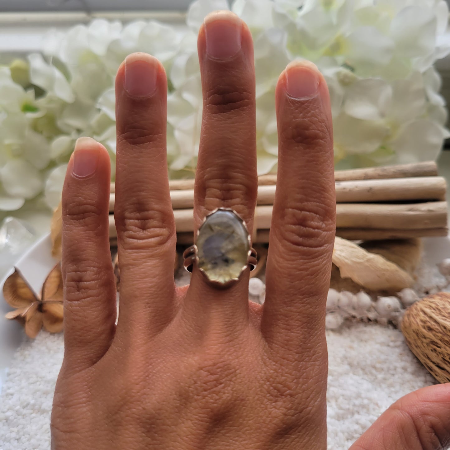 Labradorite Rutilated Quartz Ring Size 6.5