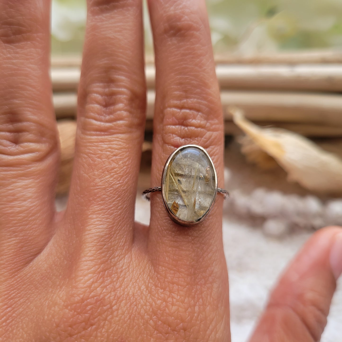 Labradorite Rutilated Quartz Ring Size 7.5