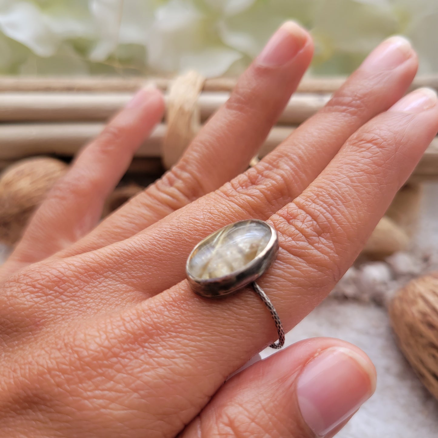 Labradorite Rutilated Quartz Ring Size 7.5