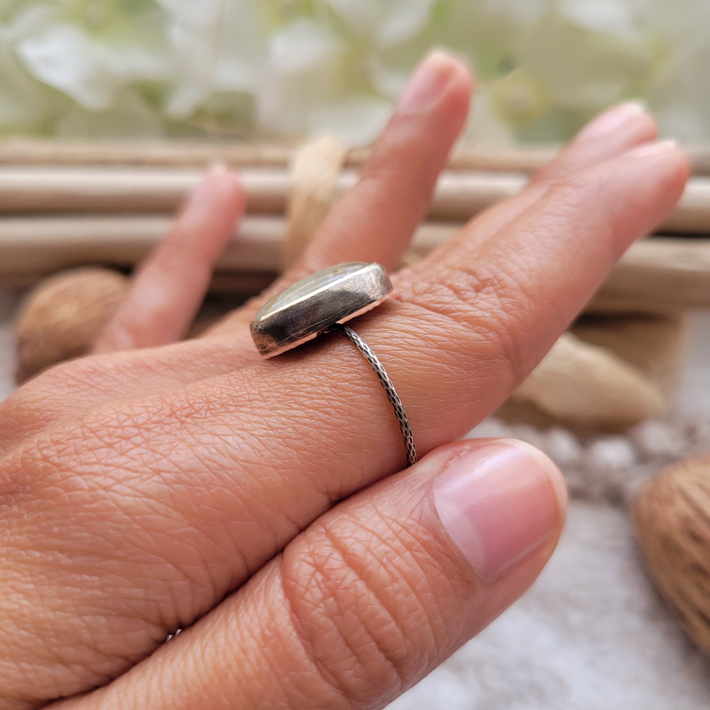 Labradorite Rutilated Quartz Ring Size 7.5