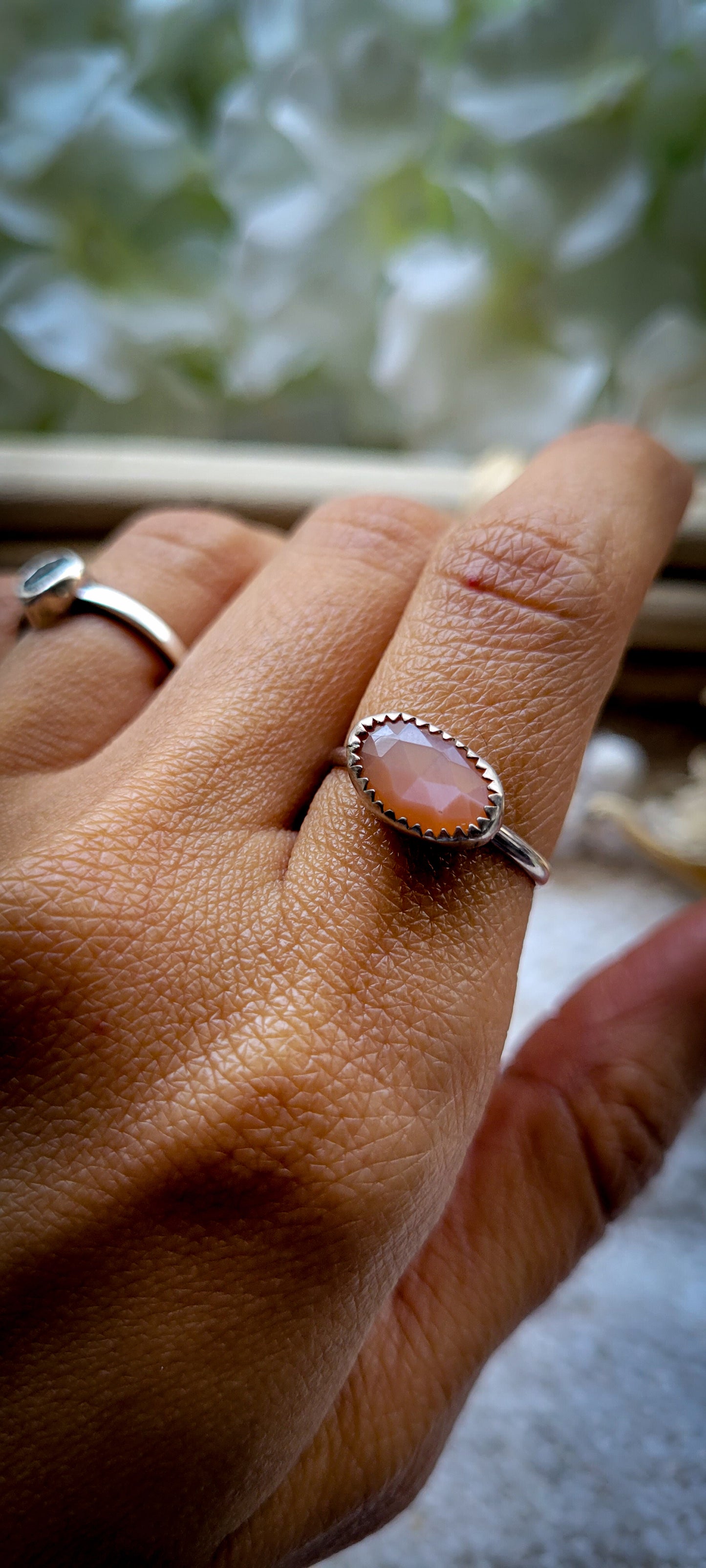 Peach Moonstone Ring Size 6