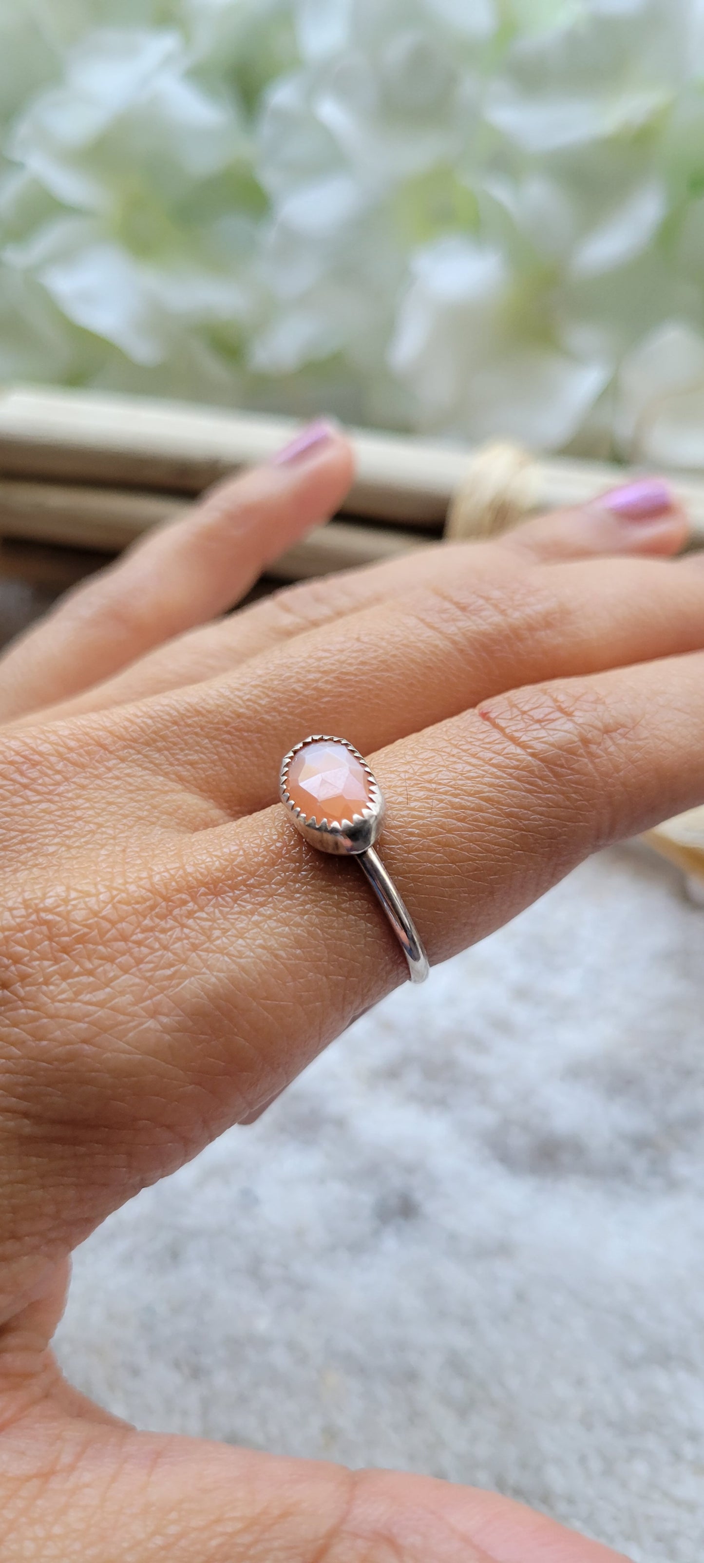 Peach Moonstone Ring Size 6