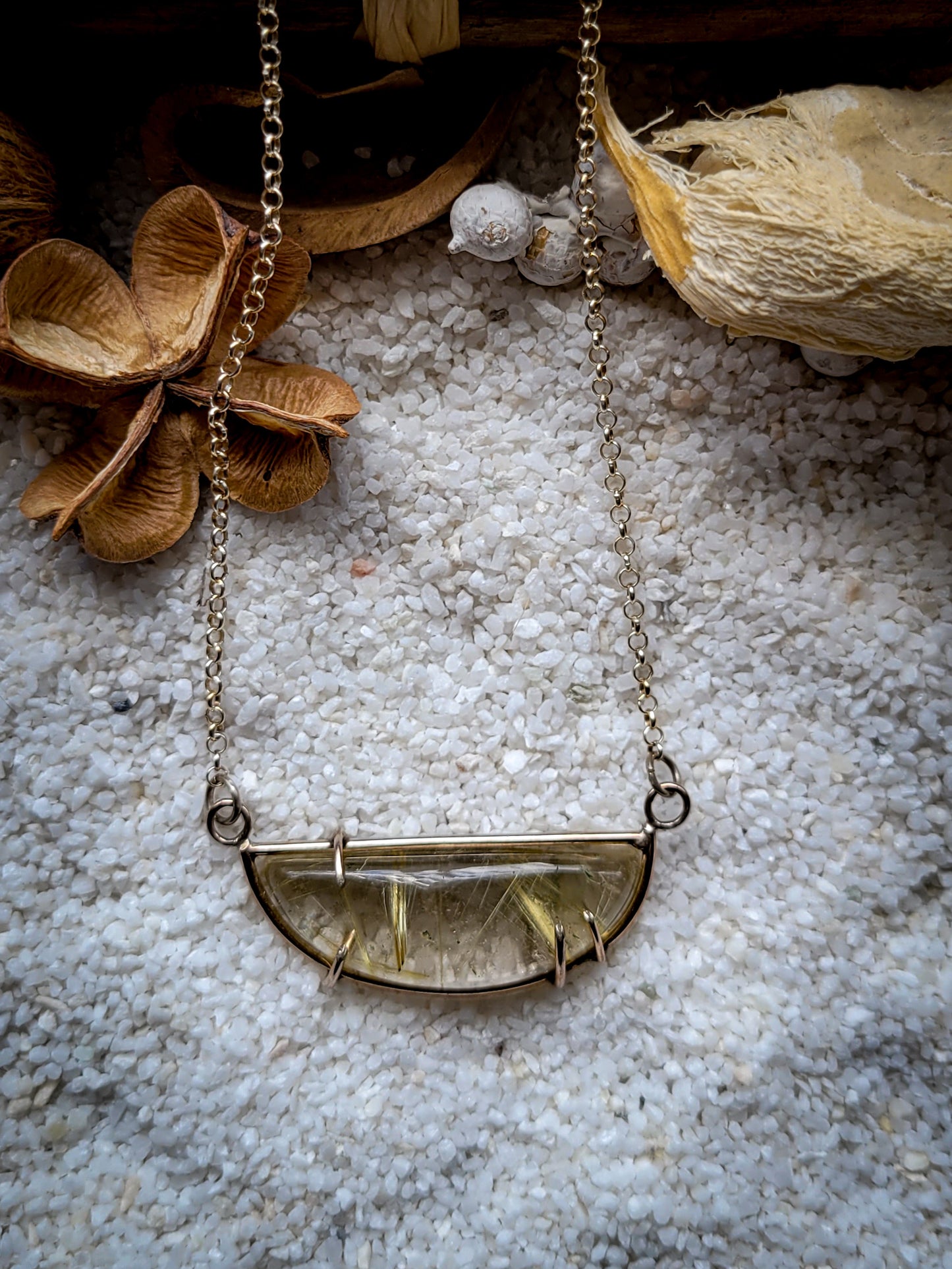 Gold Rutilated Quartz Prong Necklace