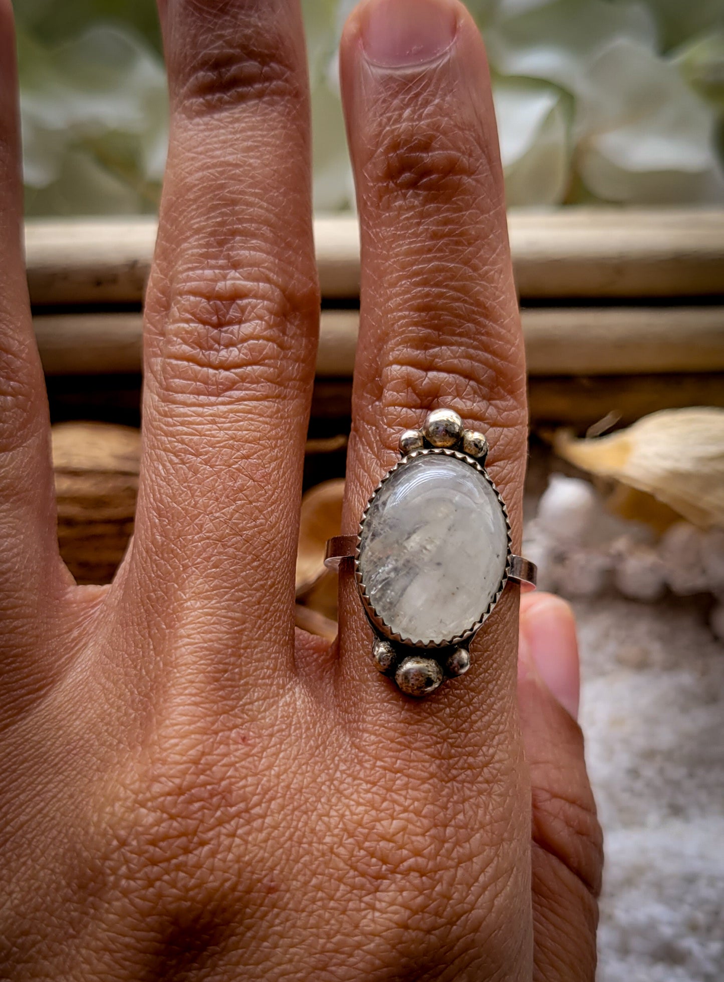 Moonstone Statement Silver Ring Size 6