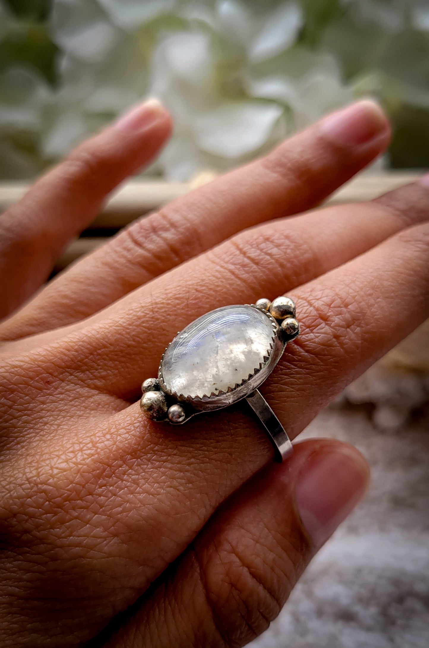 Moonstone Statement Silver Ring Size 6