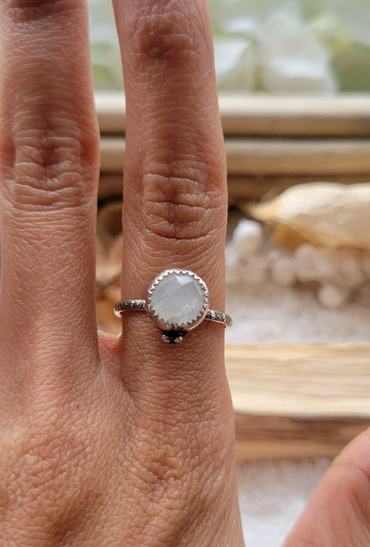 Moonstone Satellite Sterling Silver Ring Size 6