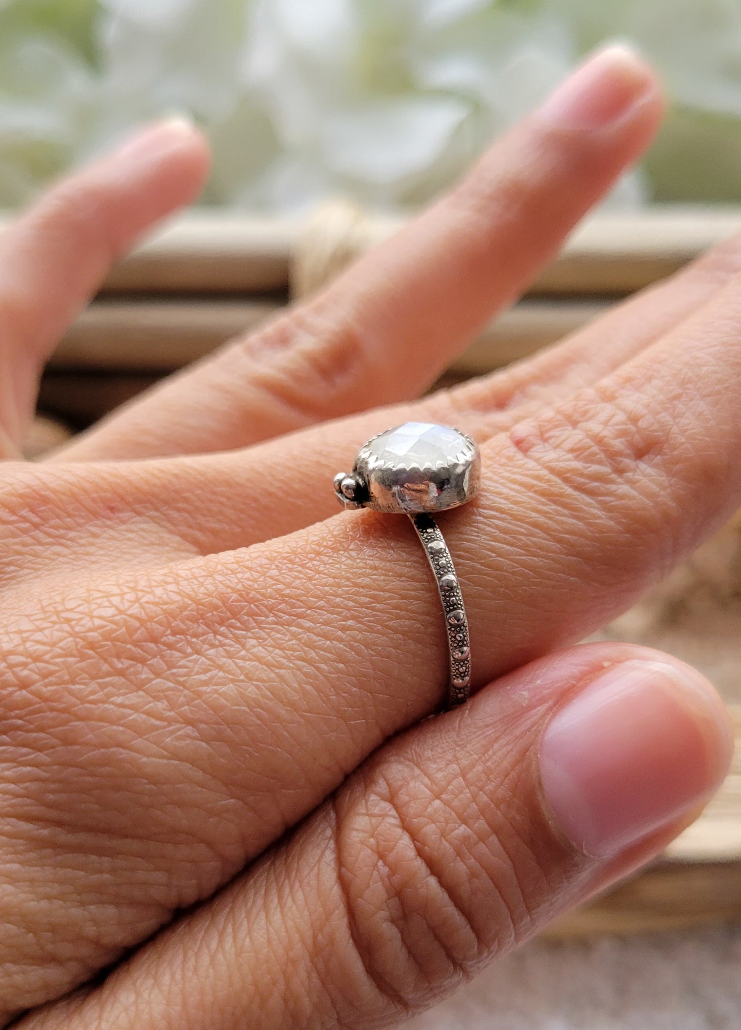 Moonstone Satellite Sterling Silver Ring Size 6