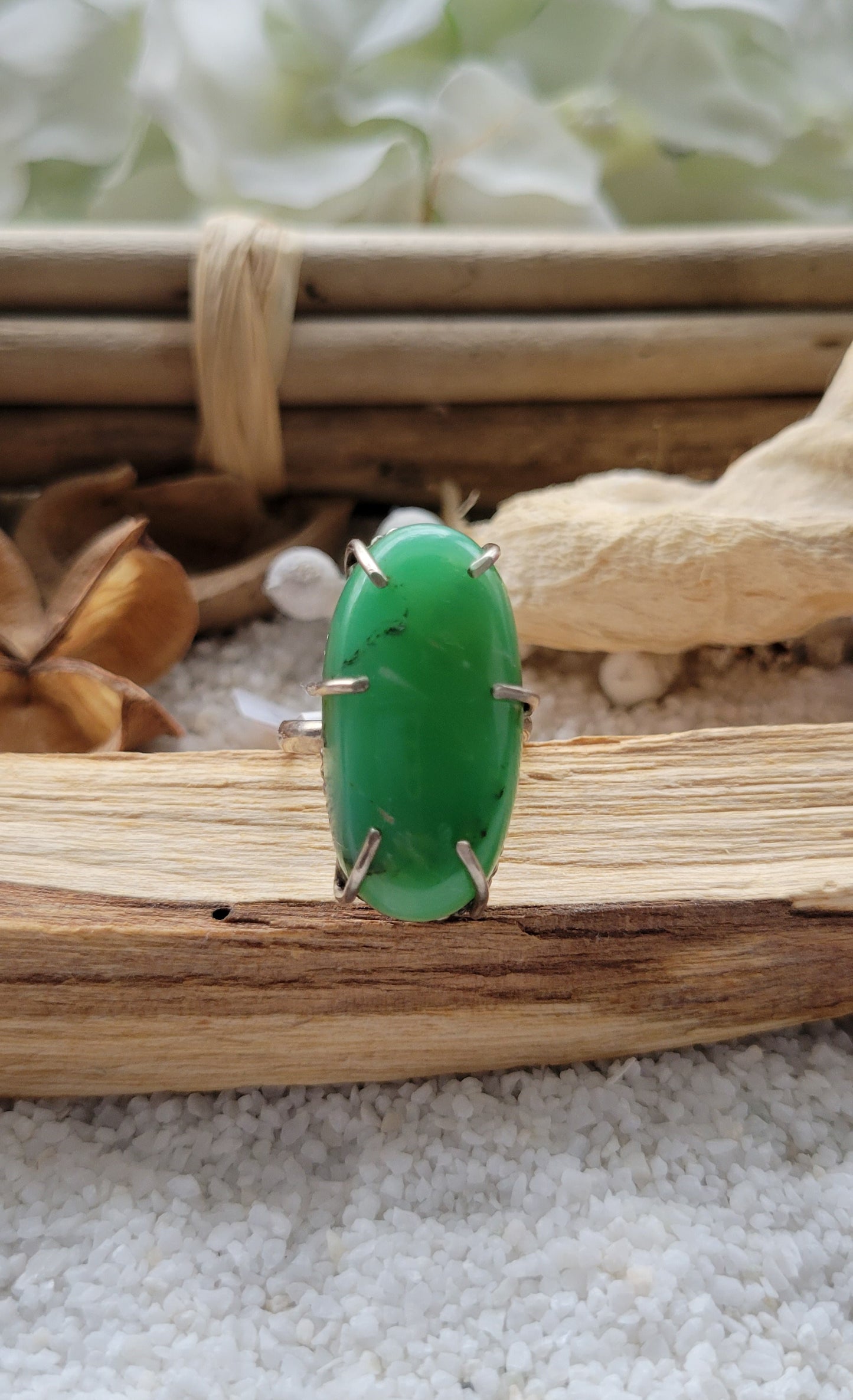 Chrysoprase Prong Ring Size 8.5