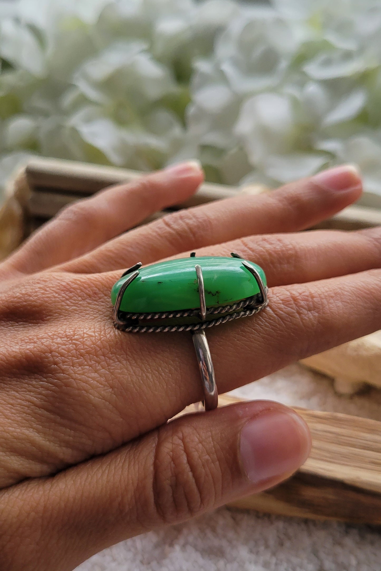 Chrysoprase Prong Ring Size 8.5