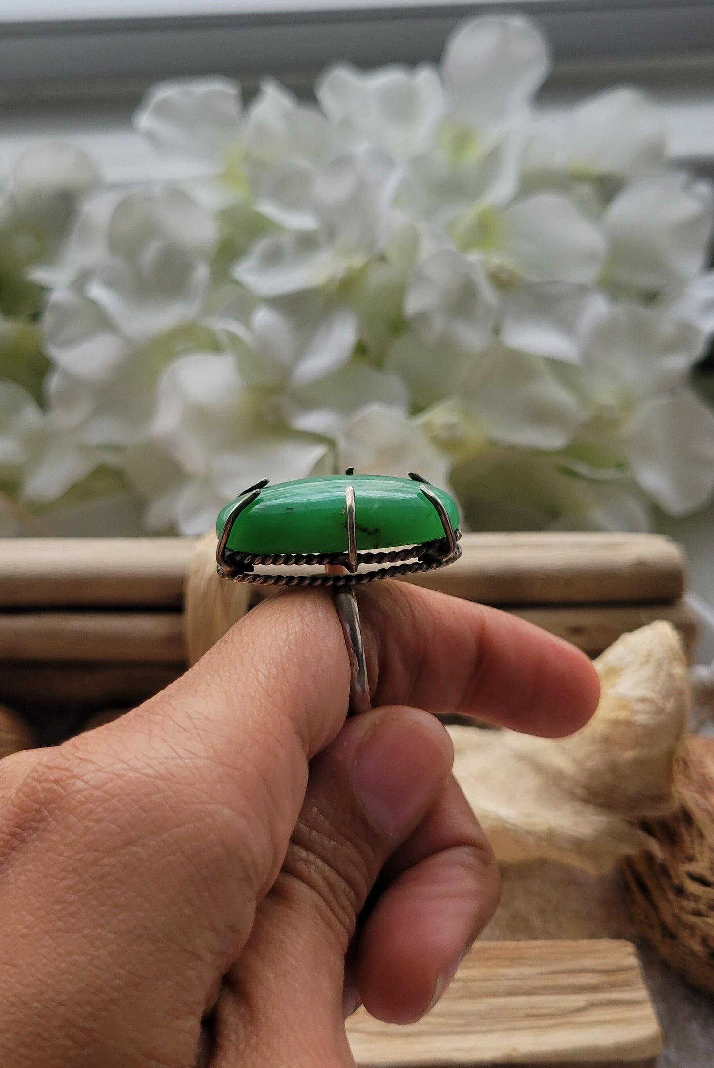 Chrysoprase Prong Ring Size 8.5