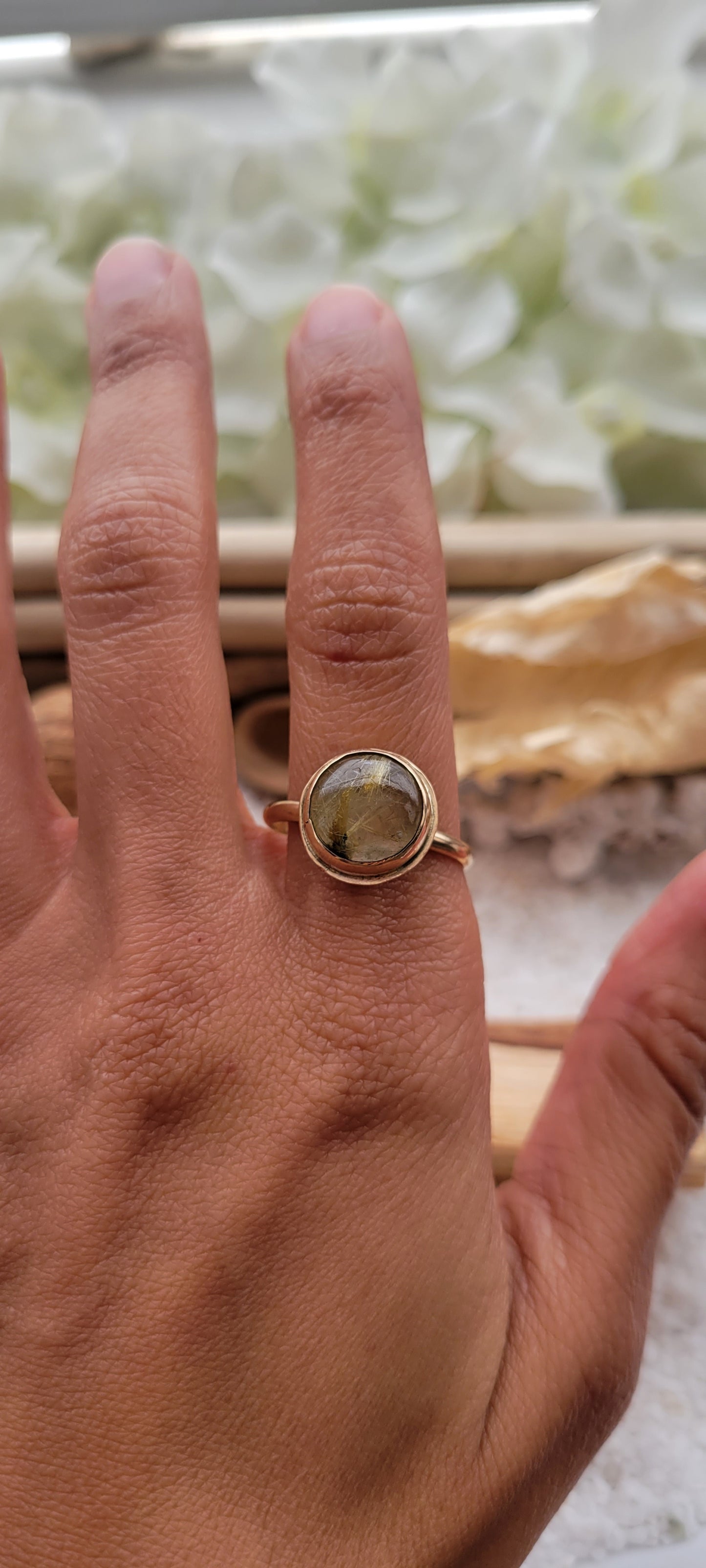 Gold Rutilated Quartz 14k gold-filled ring Size 10