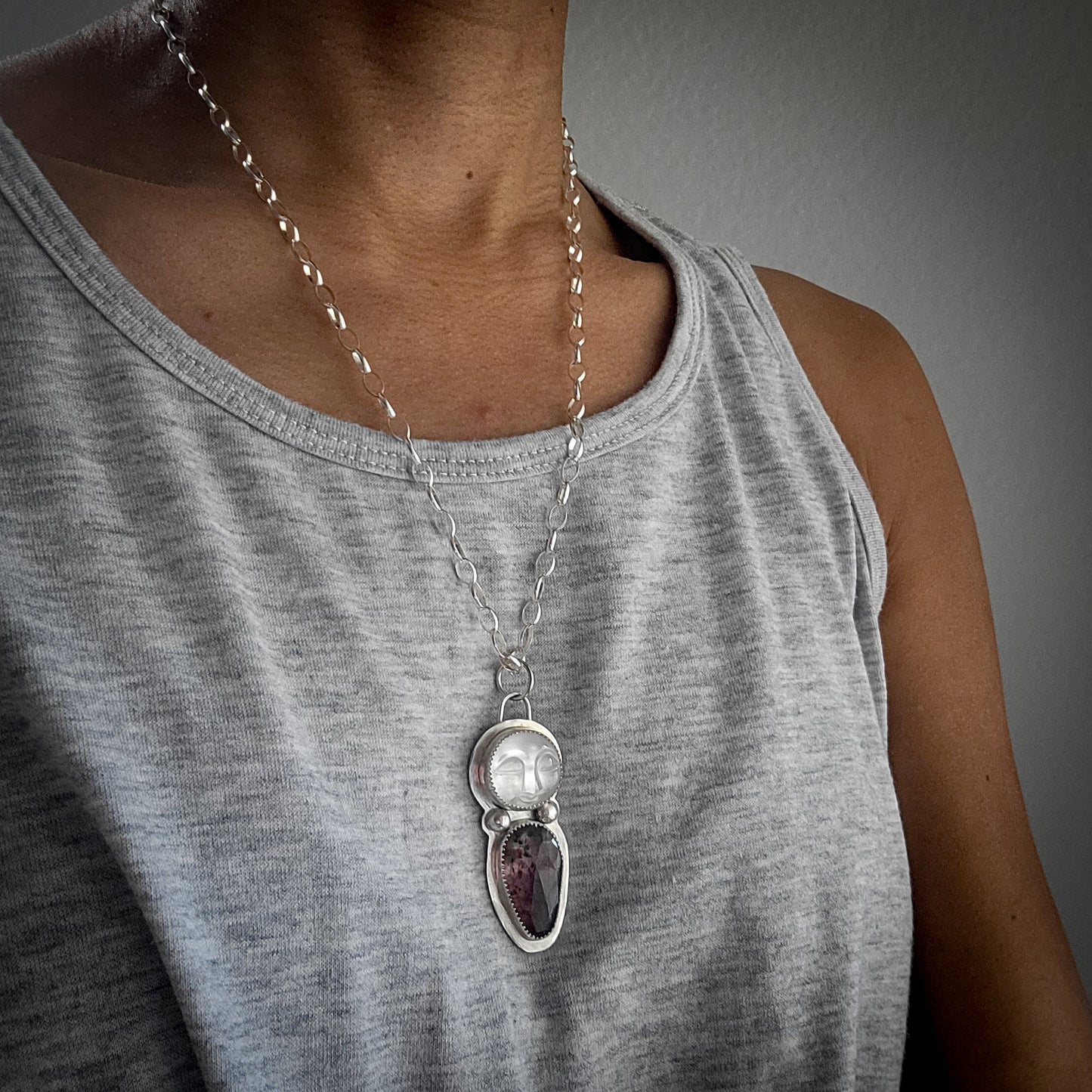 Moonstone carved Cacoxenic Stone Pendant  Necklace