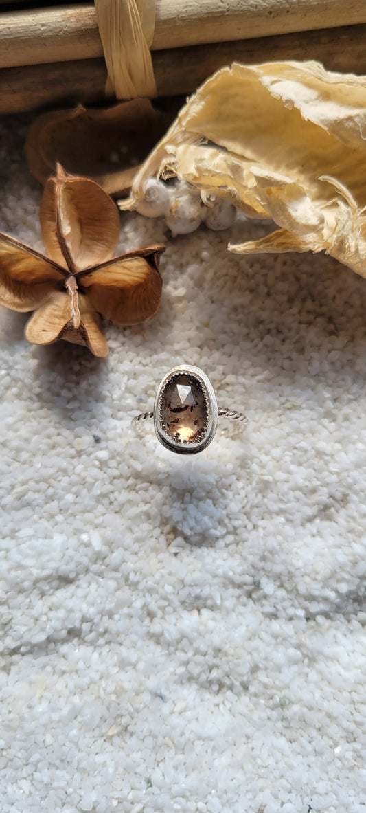 Quartz Garnet Silver Ring Size 8.5