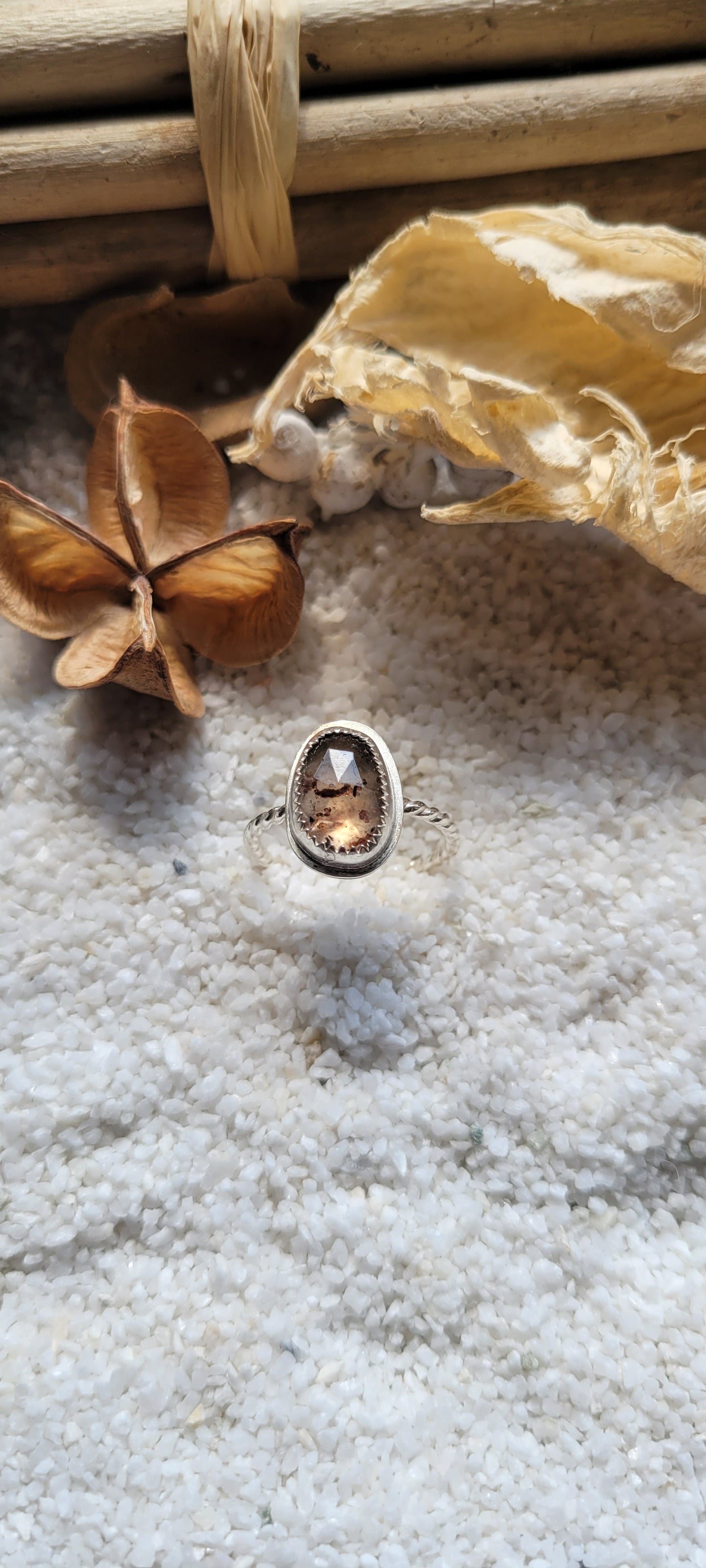 Quartz Garnet Silver Ring Size 8.5