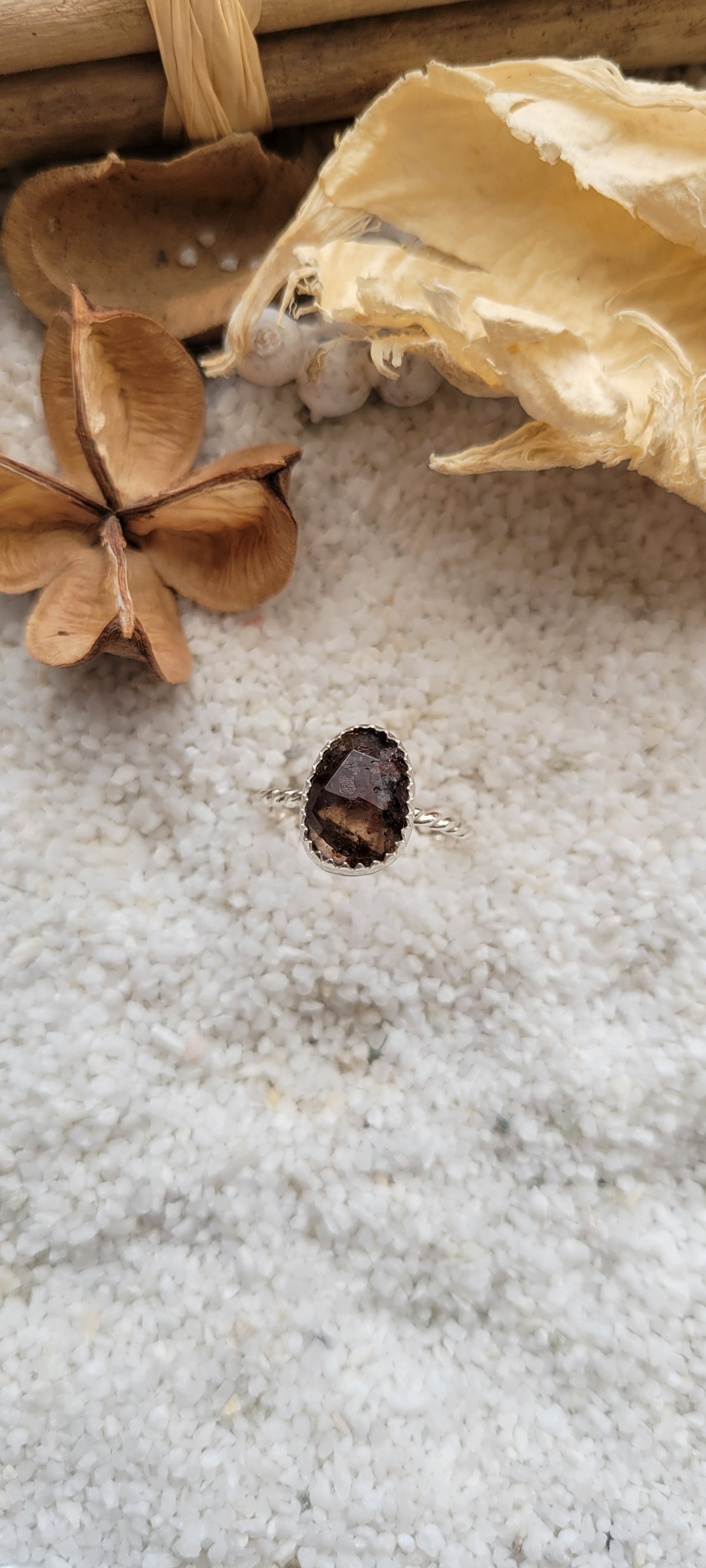 Quartz Garnet Silver Ring Size 8