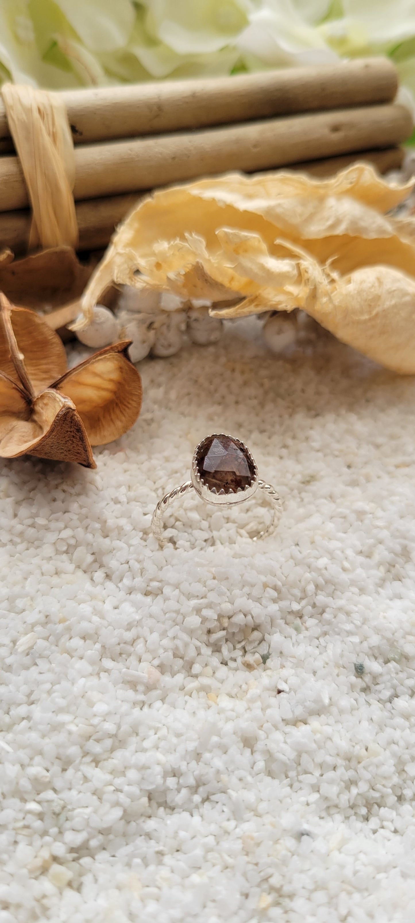 Quartz Garnet Silver Ring Size 8