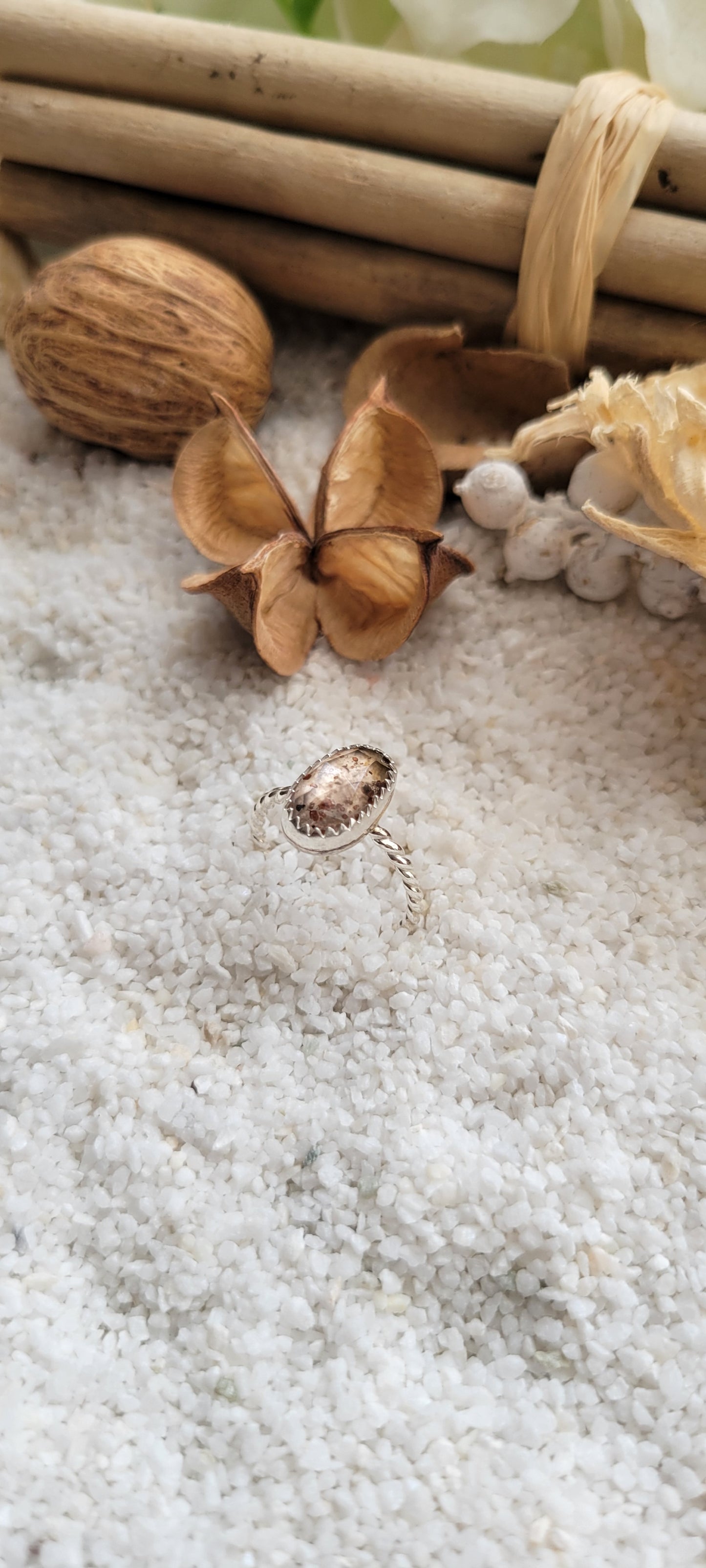 Quartz Garnet Ring Size 5.5 US