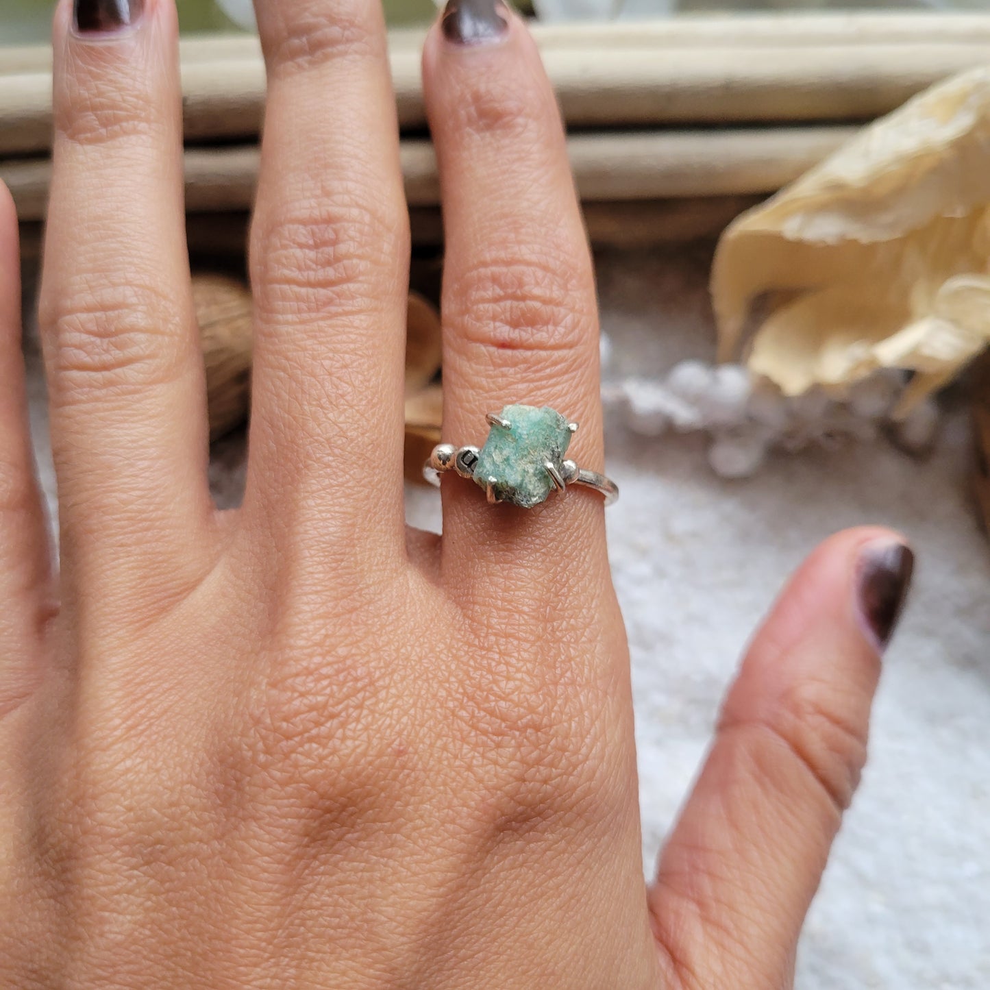 Raw Emerald Prong Ring Size 6.5