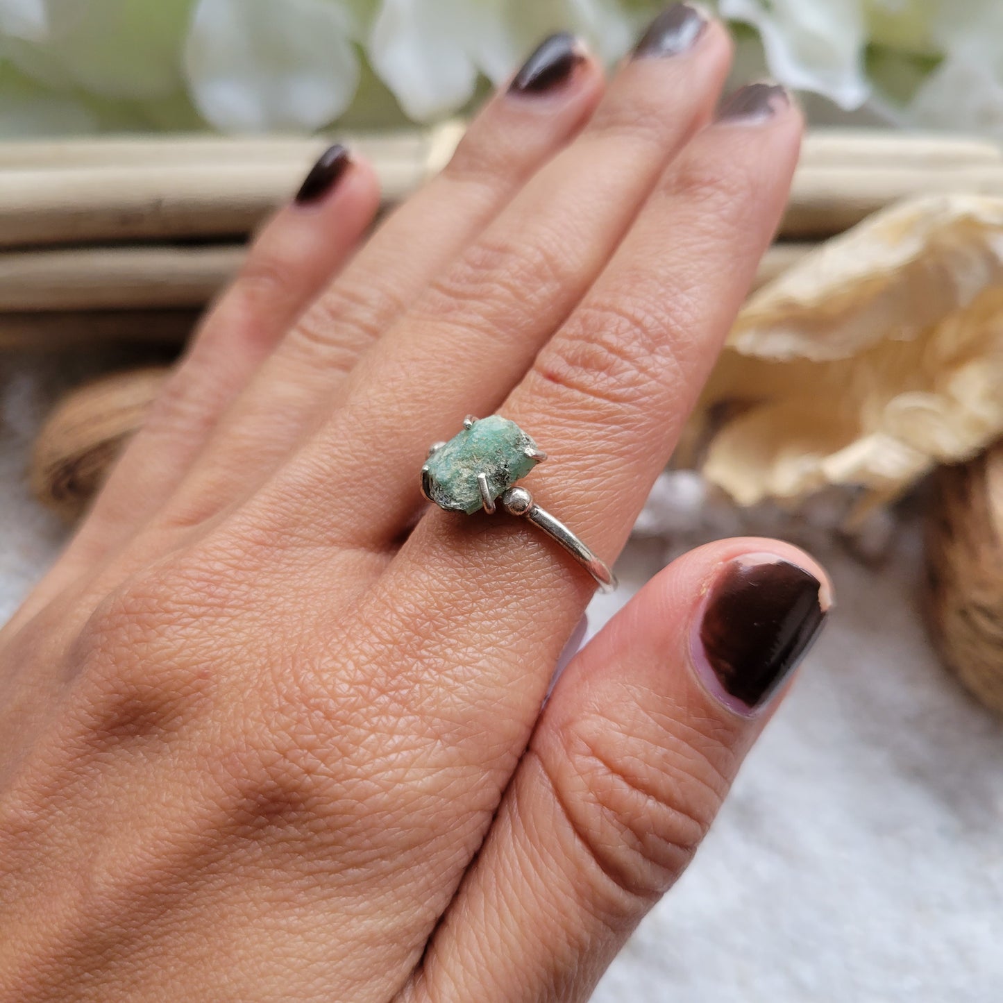 Raw Emerald Prong Ring Size 6.5