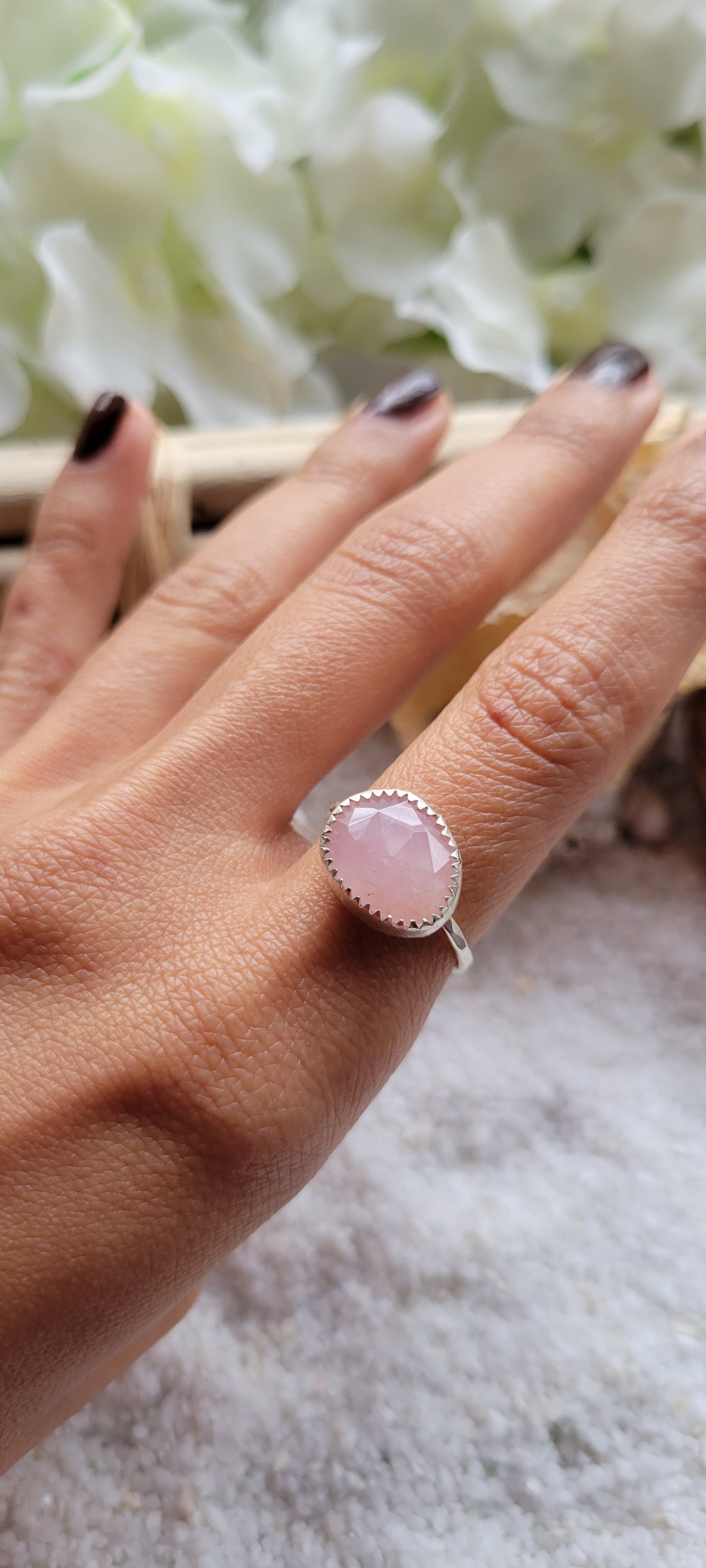 Rose Quartz Sterling Silver Ring Size 6