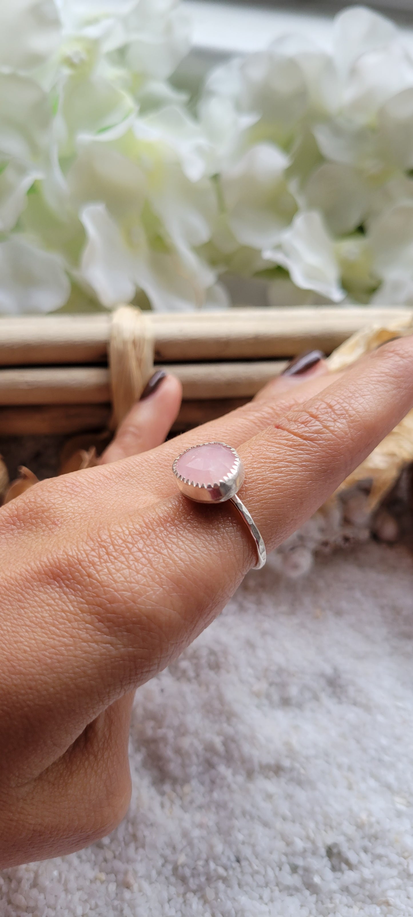 Rose Quartz Sterling Silver Ring Size 6