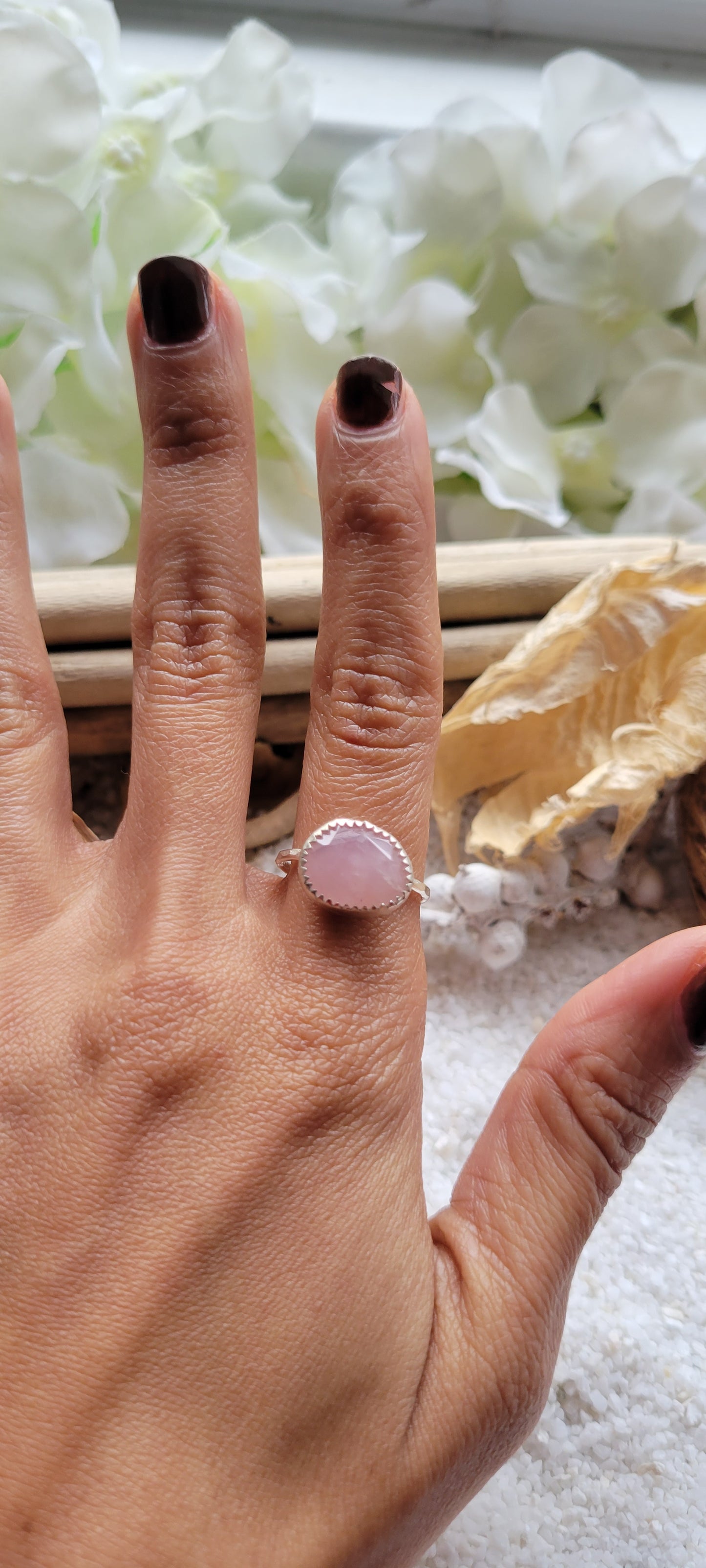 Rose Quartz Sterling Silver Ring Size 6