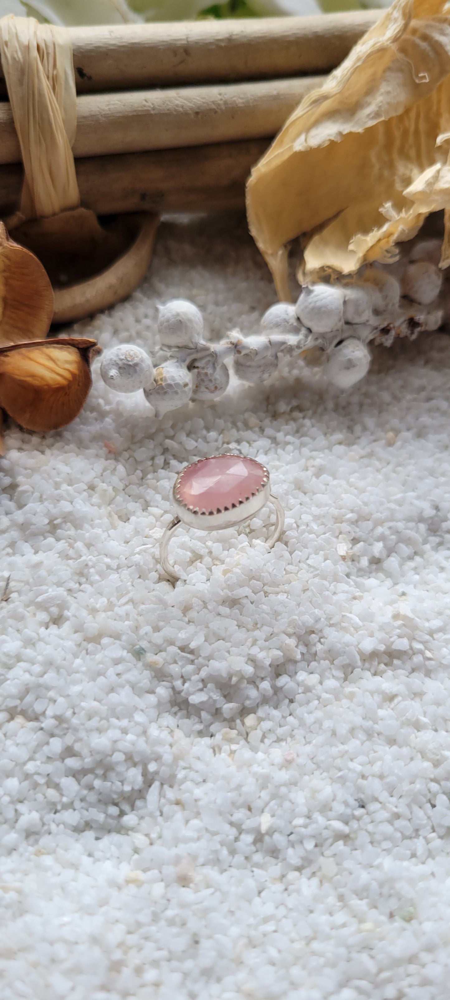 Rose Quartz Sterling Silver Ring Size 6