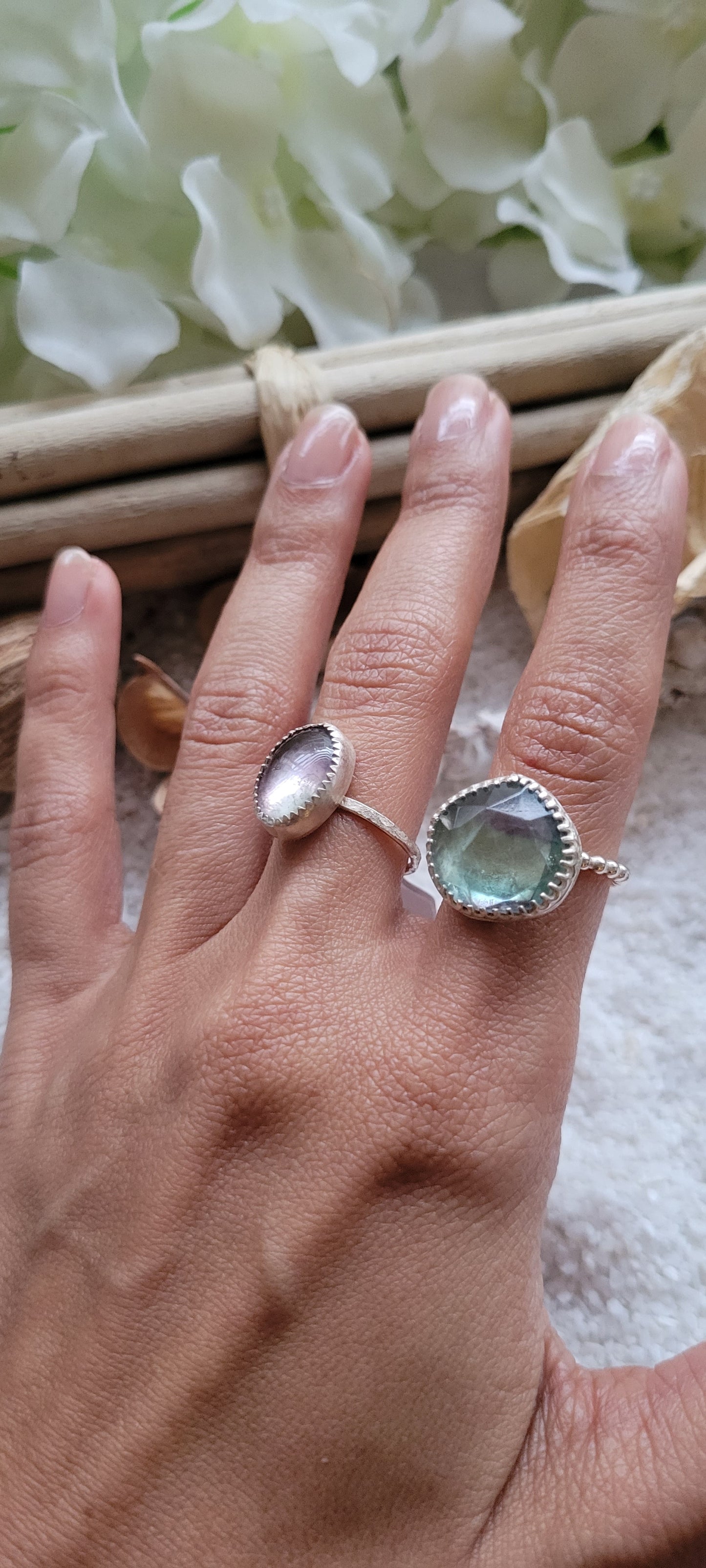 Fluorite Simple Sterling Silver Ring Size 7