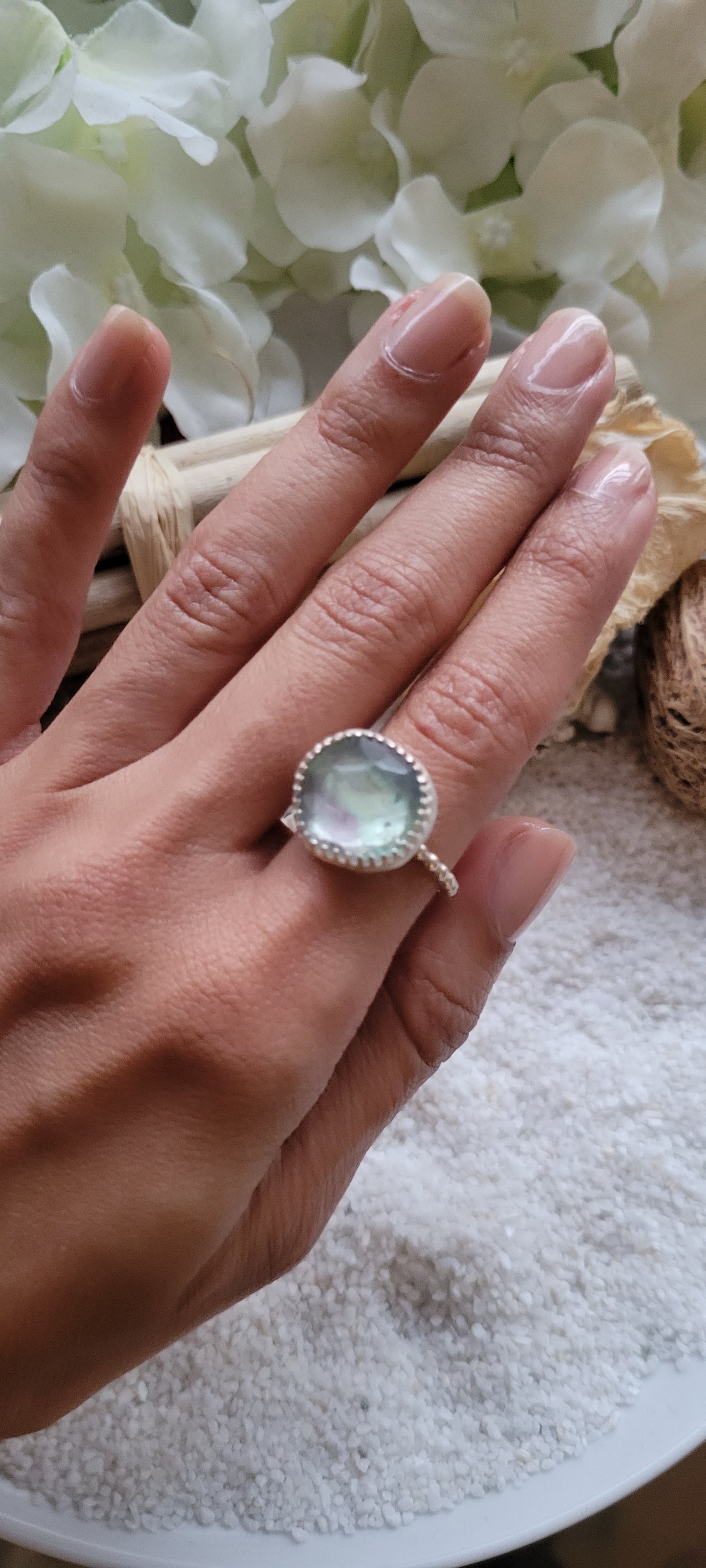 Fluorite Simple Sterling Silver Ring Size 7