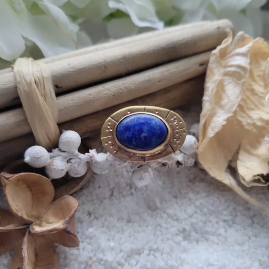 Brass Lapis Lazuli Adjustable Ring Size 7