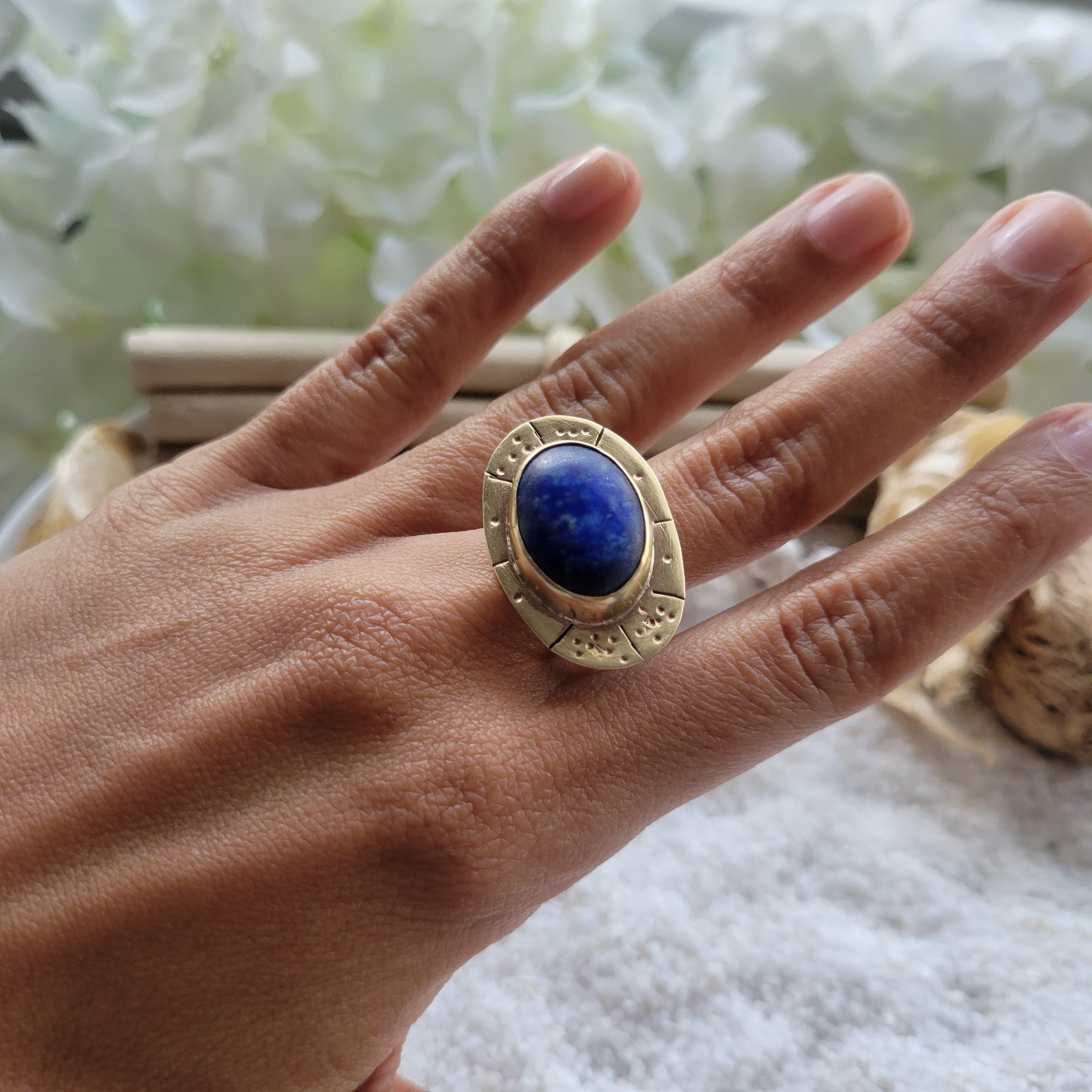 Brass Lapis Lazuli Adjustable Ring Size 7