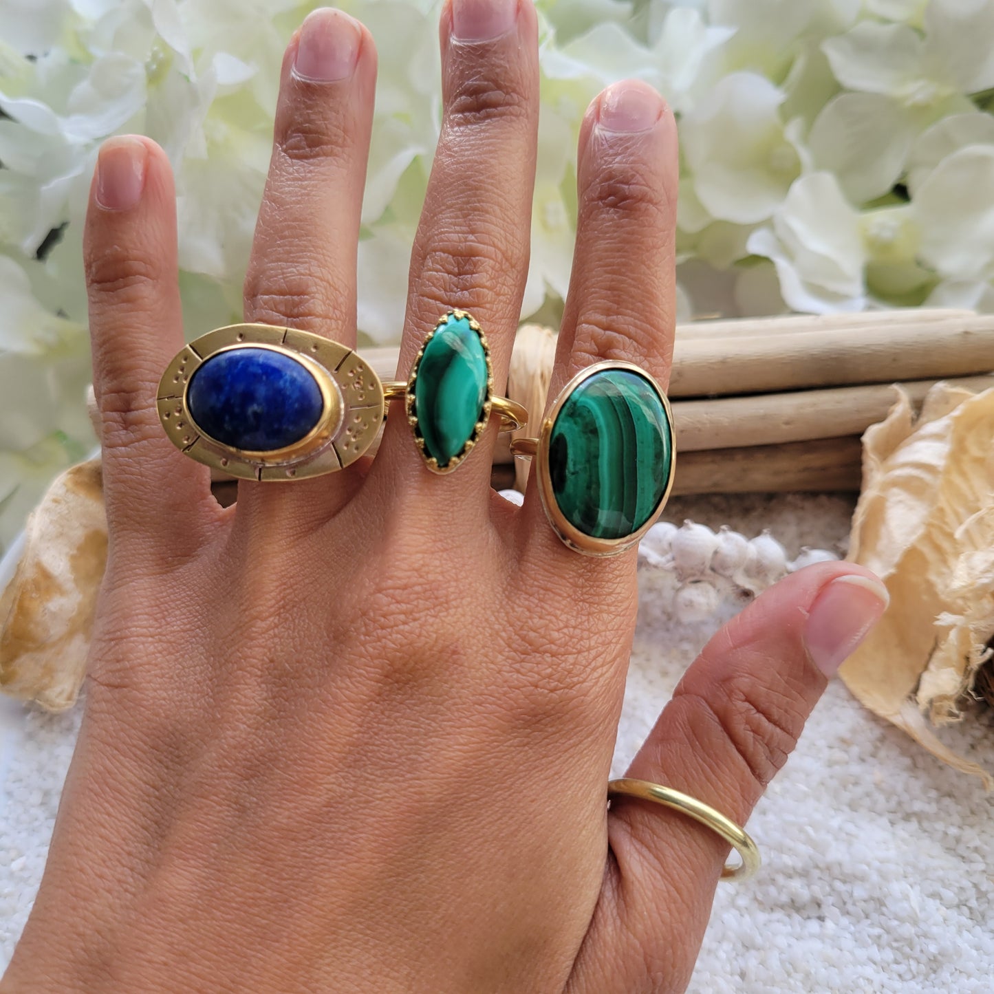 Brass Lapis Lazuli Adjustable Ring Size 7