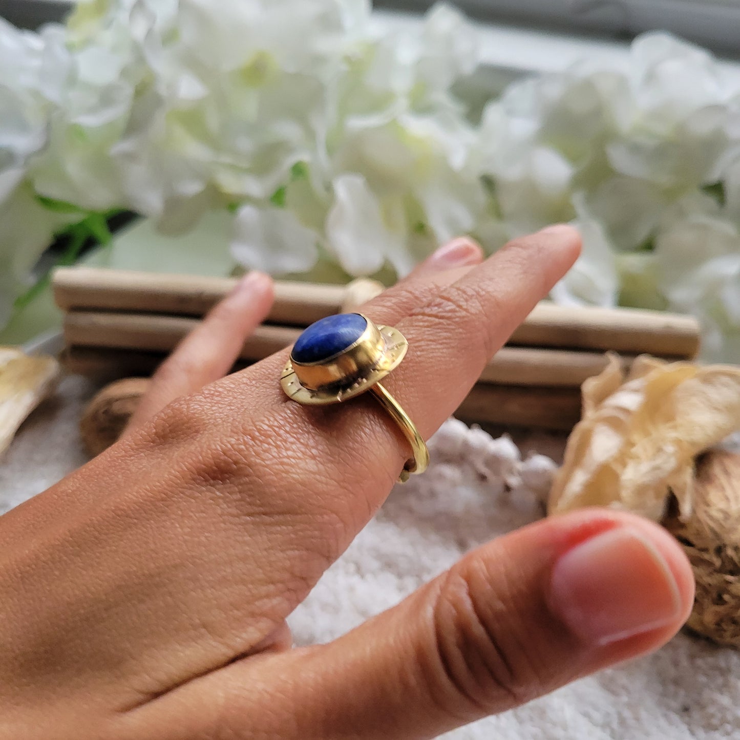 Brass Lapis Lazuli Adjustable Ring Size 7