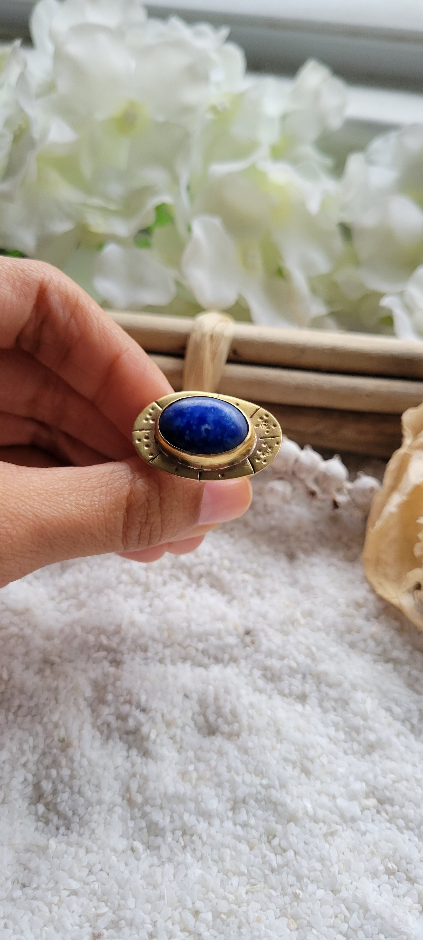 Brass Lapis Lazuli Adjustable Ring Size 7