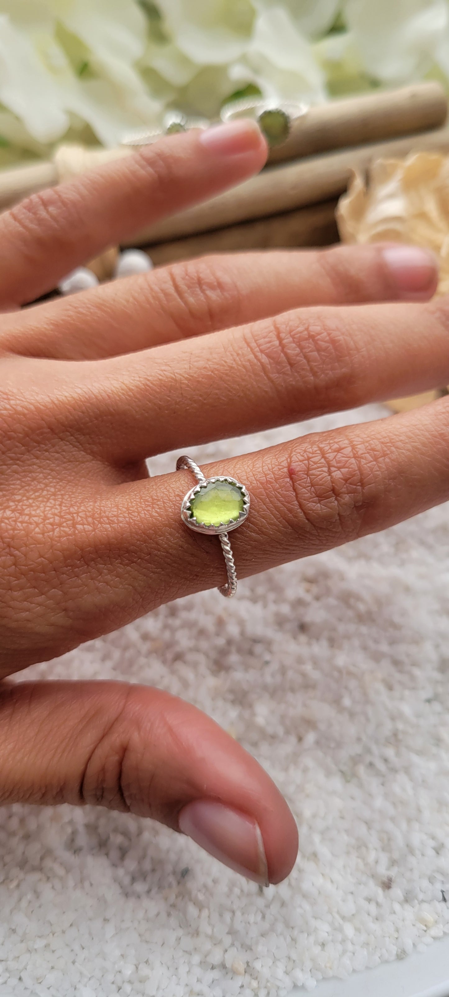 Peridot Stacking Sterling Silver Ring Size 8