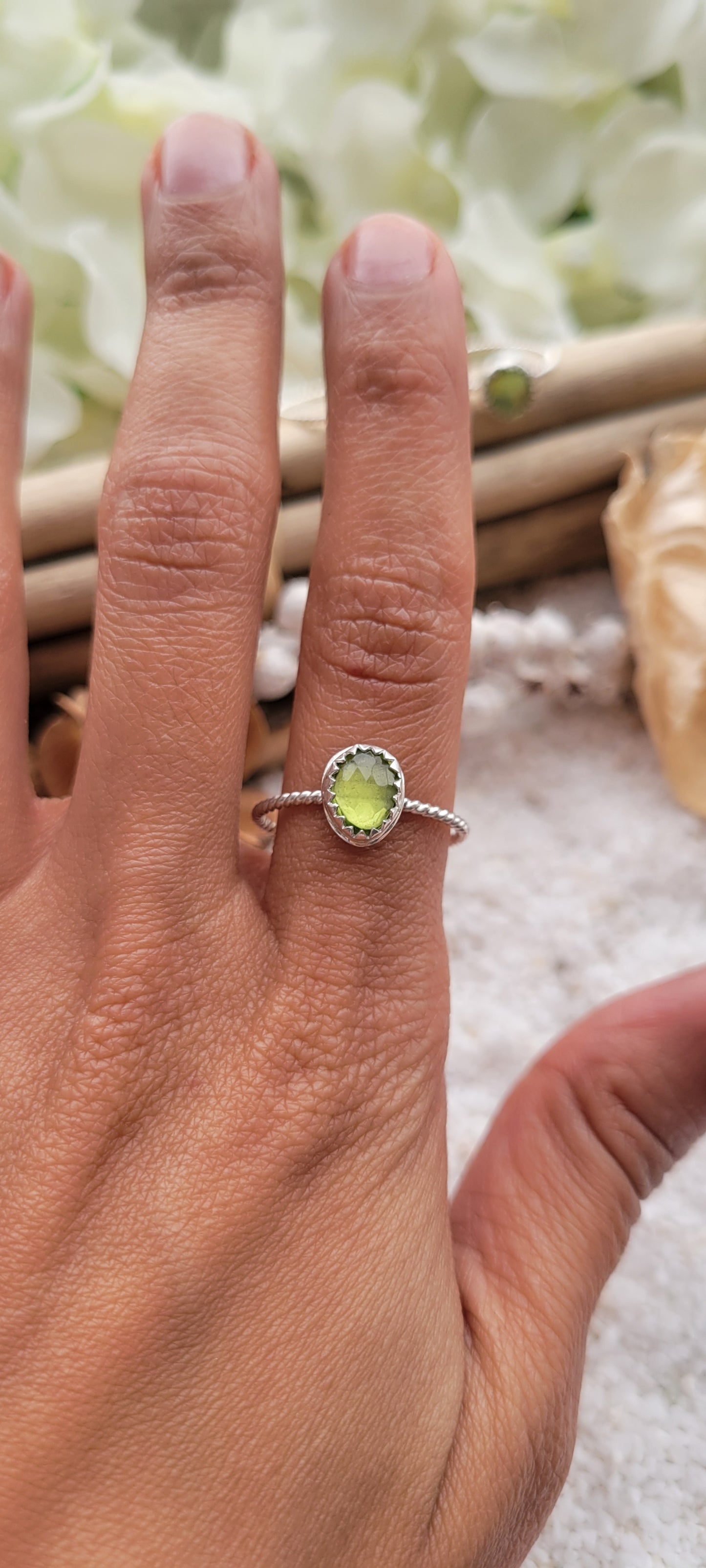 Peridot Stacking Sterling Silver Ring Size 8