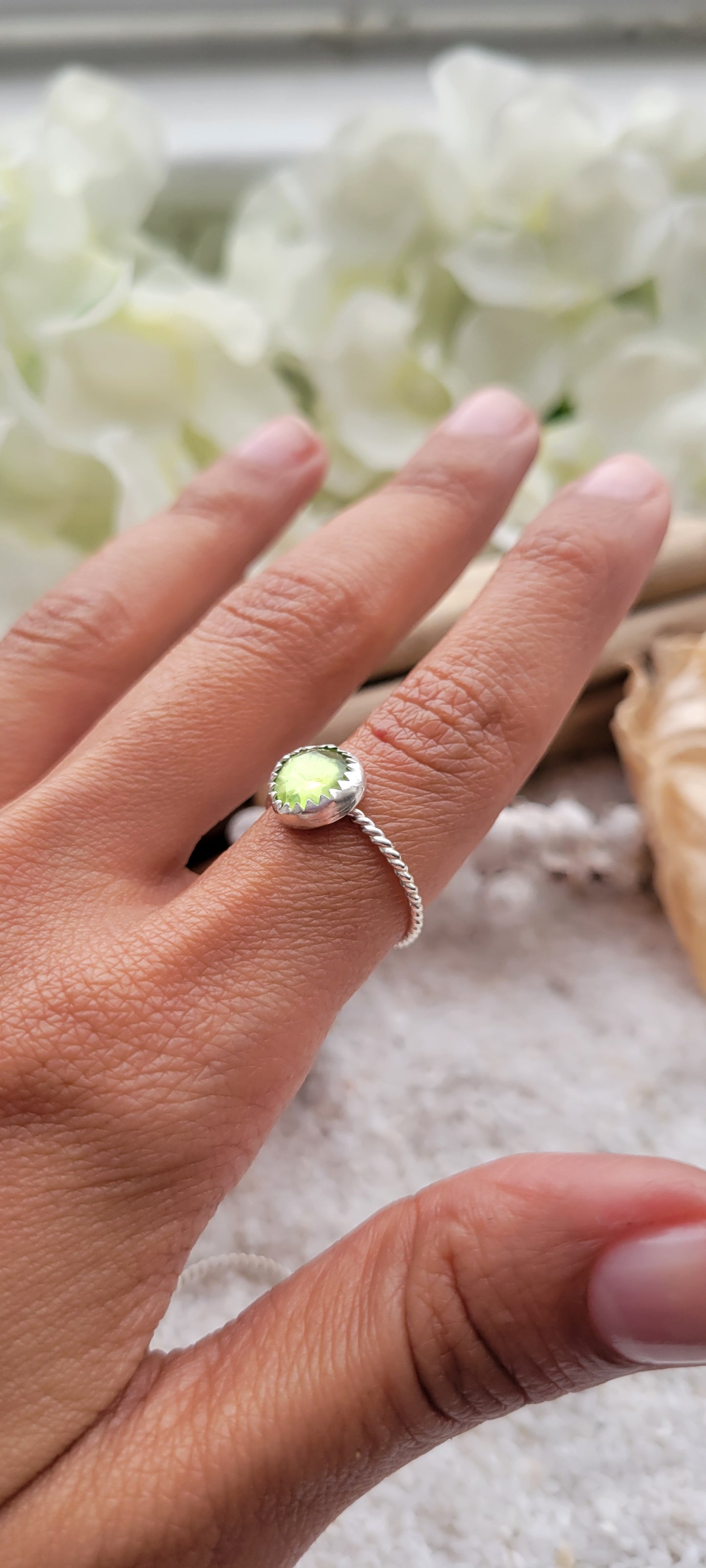 Peridot Stacking Sterling Silver Ring Size 6