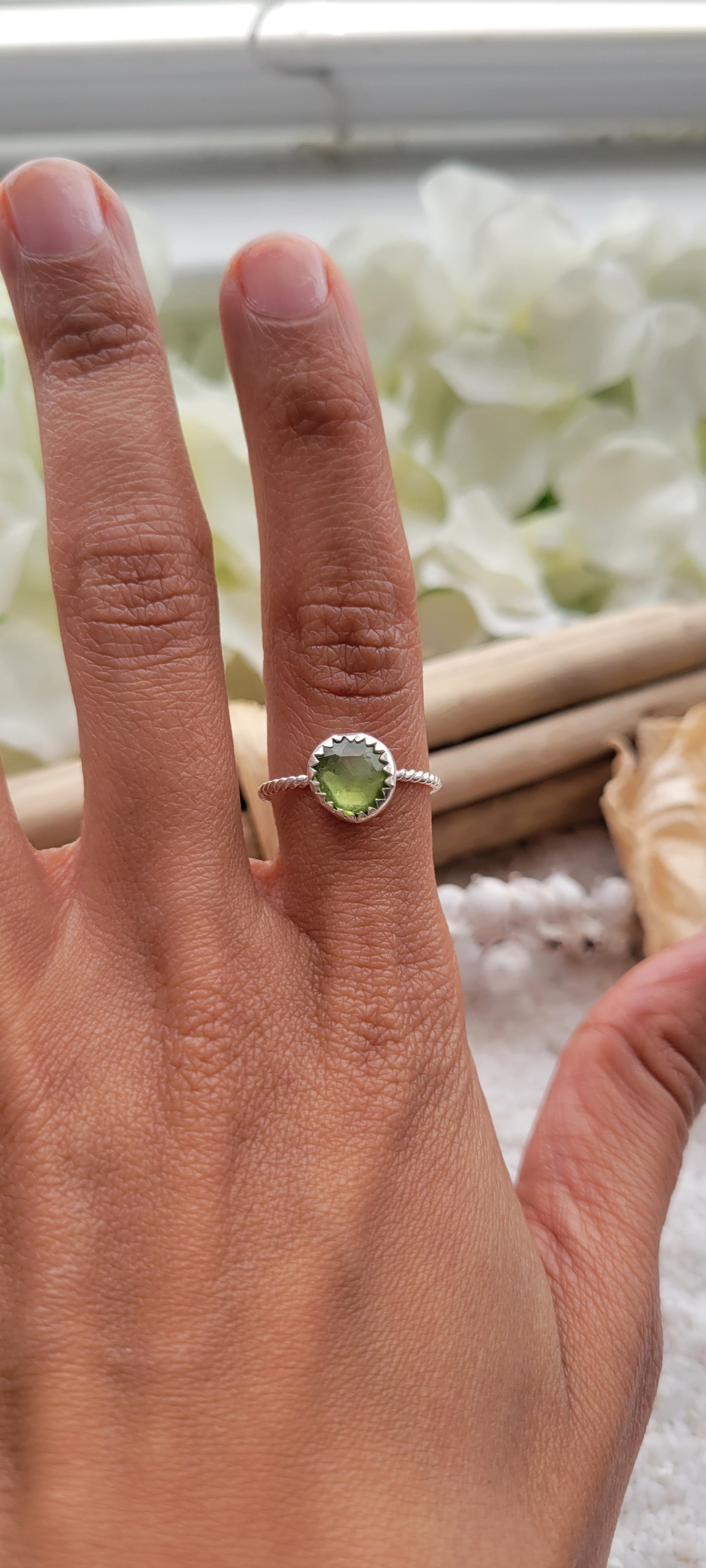 Peridot Stacking Sterling Silver Ring Size 6