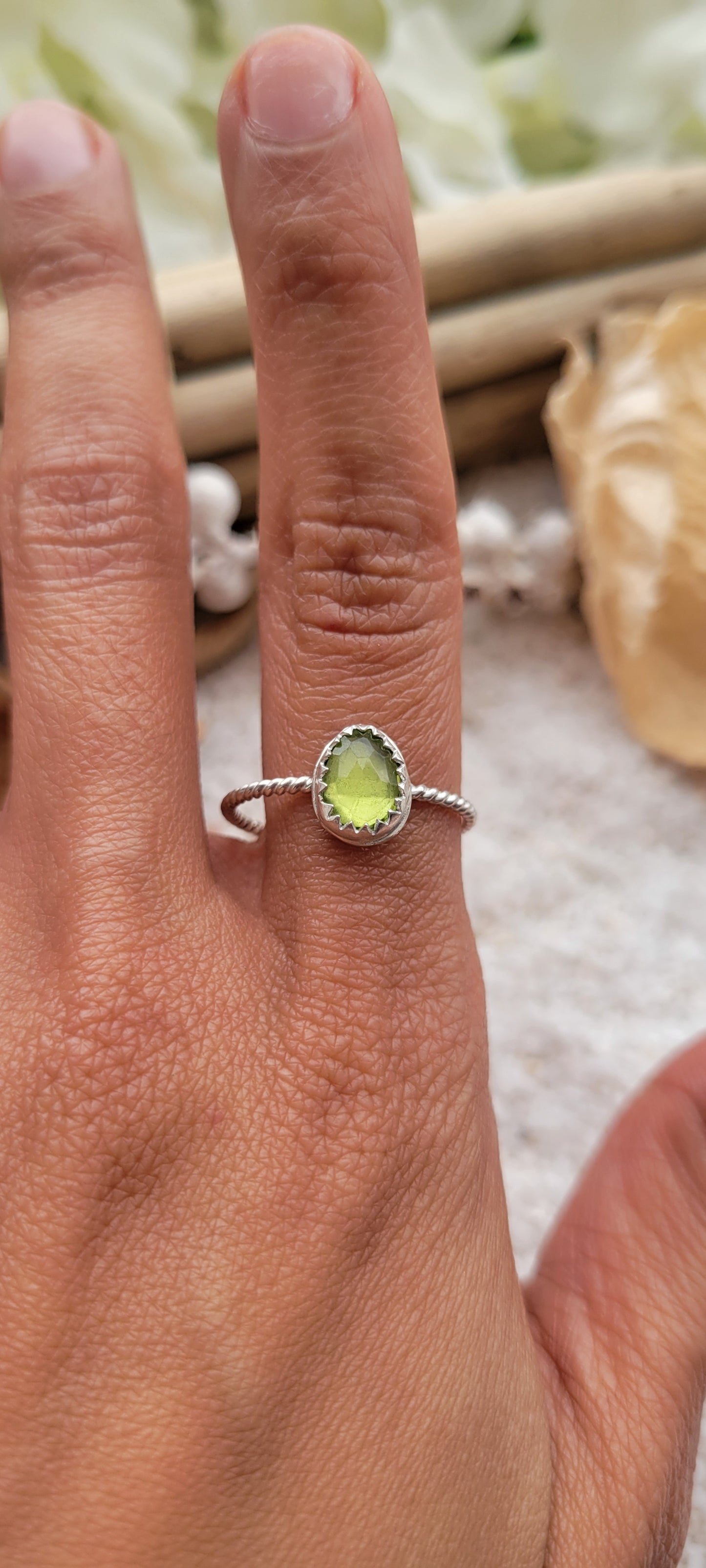 Peridot Stacking Sterling Silver Ring Size 8