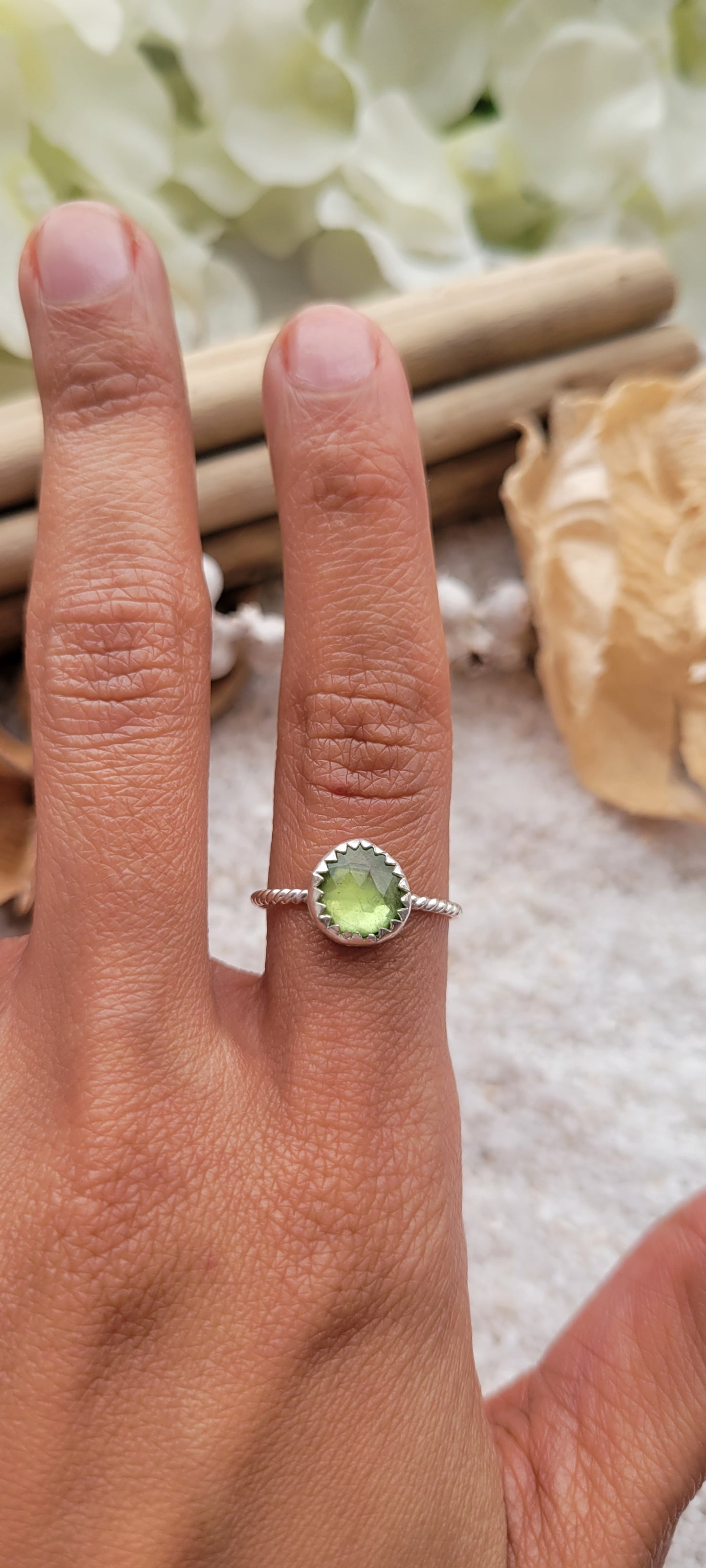 Peridot Stacking Sterling Silver Ring Size 6