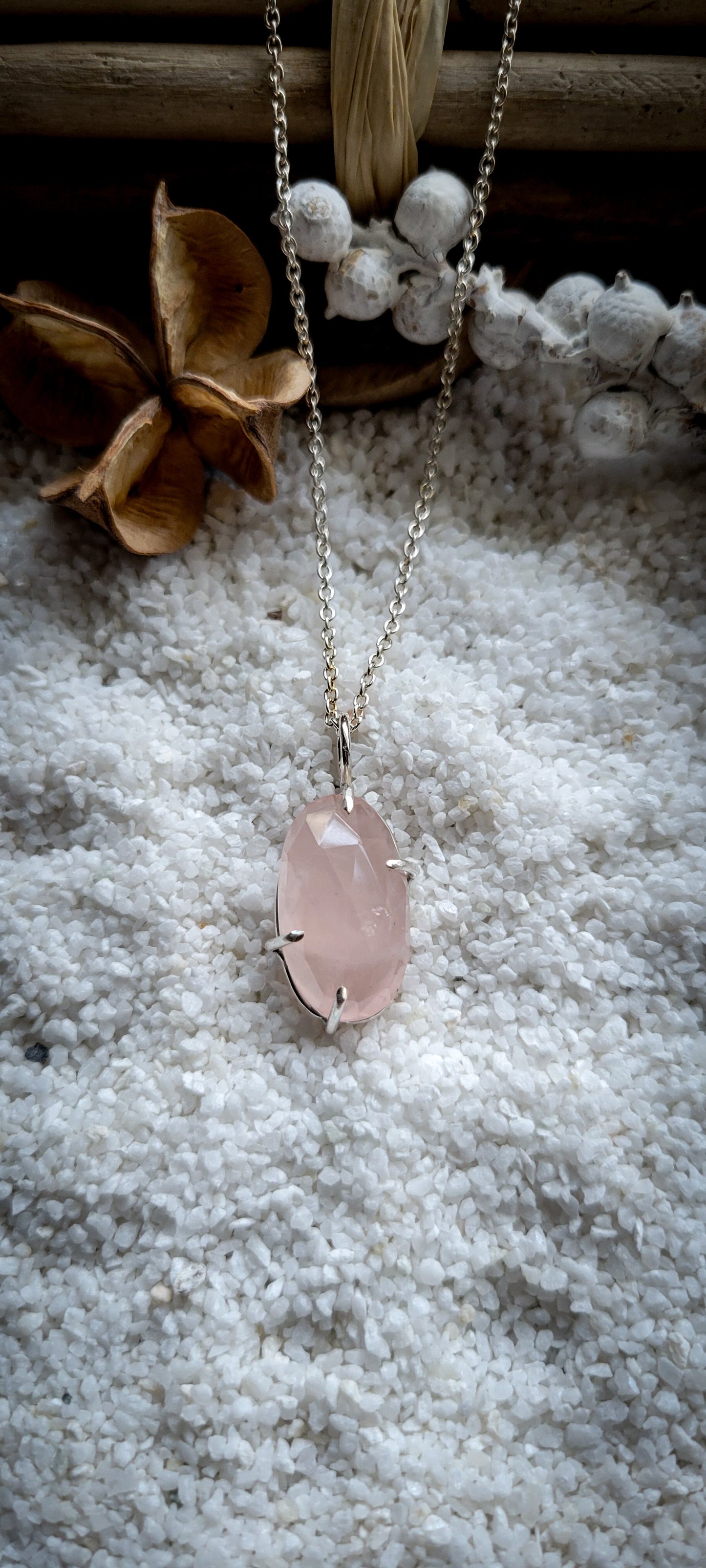 Rose Quartz Prong Pendant Necklace