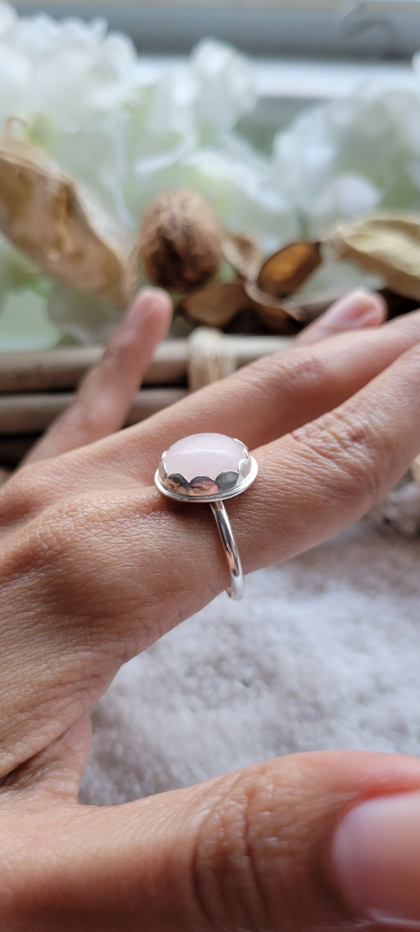 Rose Quartz Sterling Silver Ring Size 9.3