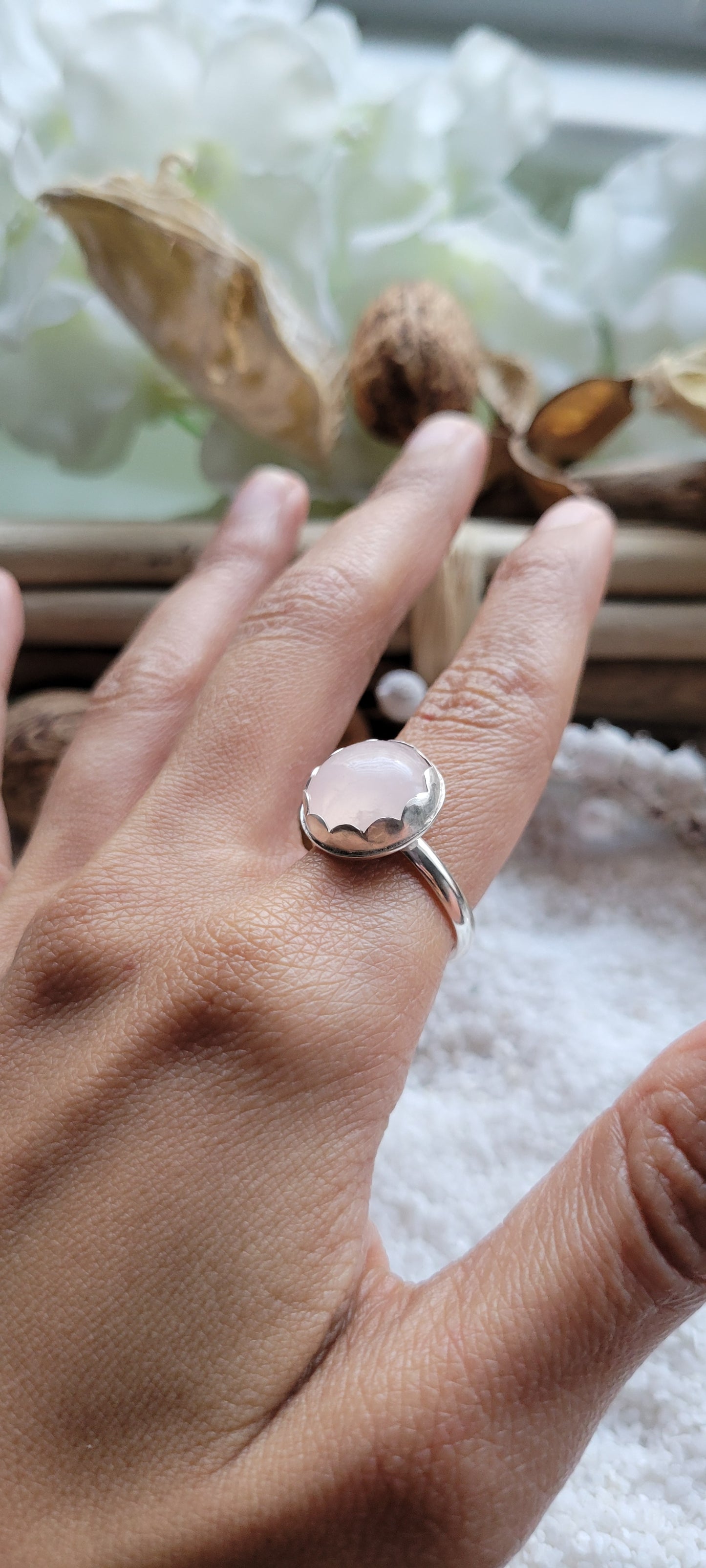 Rose Quartz Sterling Silver Ring Size 8