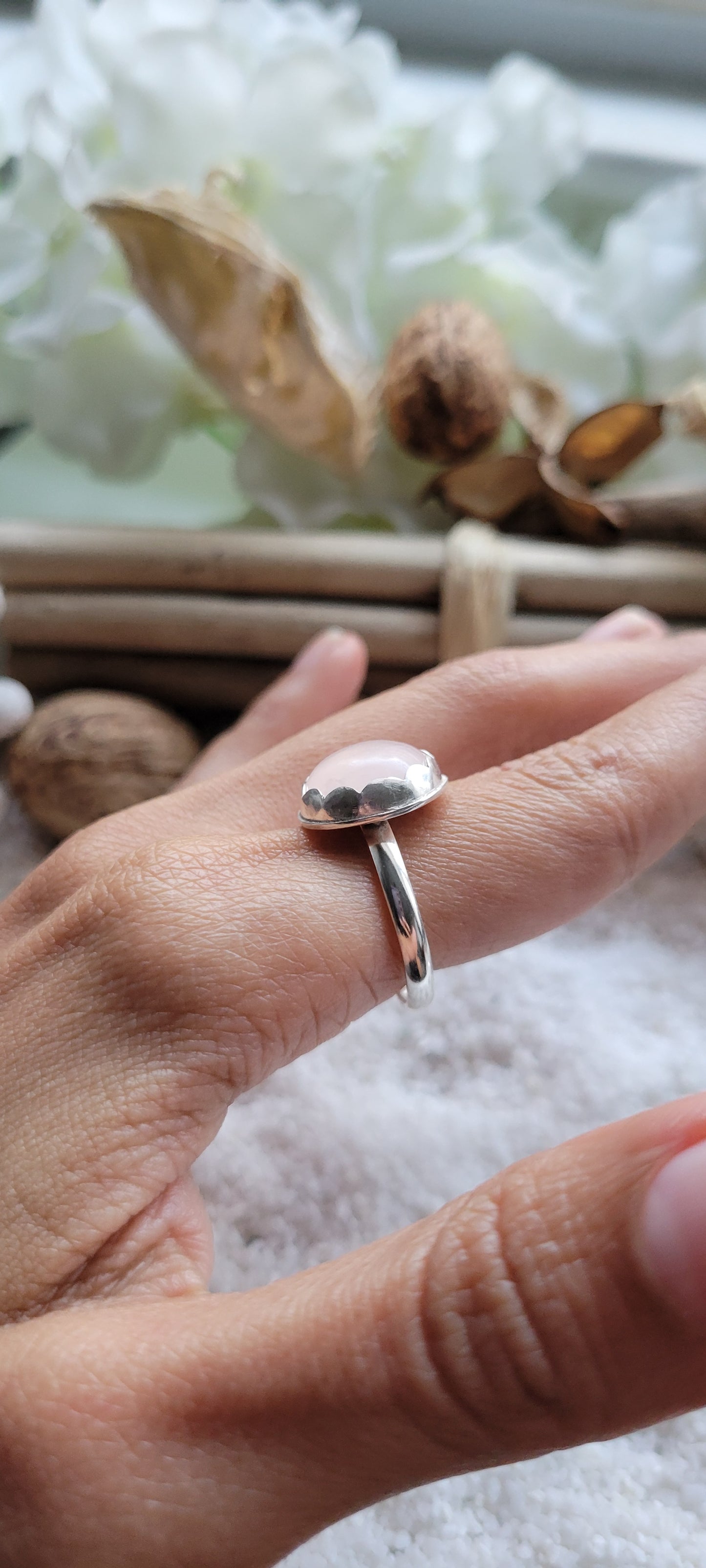 Rose Quartz Sterling Silver Ring Size 8